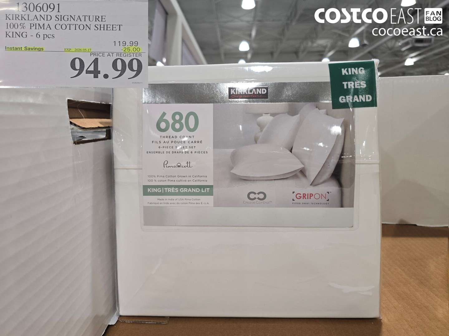 1306091 KIRKLAND SIGNATURE 100% PIMA COTTON SHEET KING - 6 PCS ($25.00 INSTANT SAVINGS EXPIRES ON 2026-05-17) $94.99