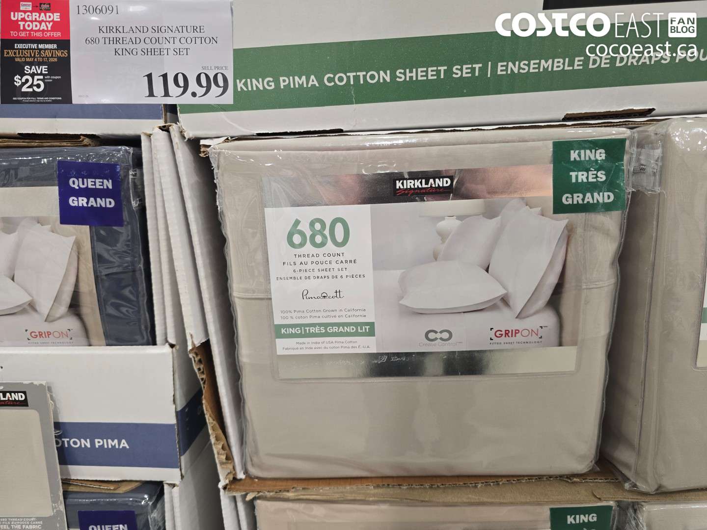 1306091 KIRKLAND SIGNATURE 680 THREAD COUNT COTTON KING SHEET SET ($25.00 INSTANT SAVINGS EXPIRES ON 2026-05-17) $119.99