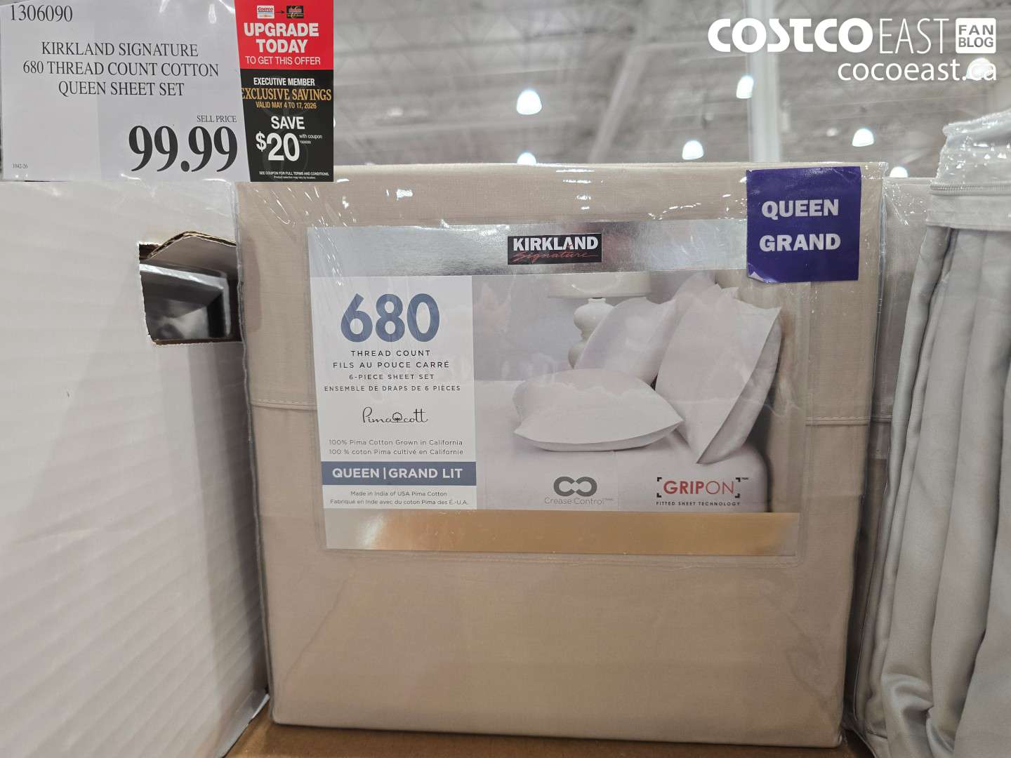 1306090 KIRKLAND SIGNATURE 680 THREAD COUNT COTTON QUEEN SHEET SET ($20.00 INSTANT SAVINGS EXPIRES ON 2026-05-17) $99.99