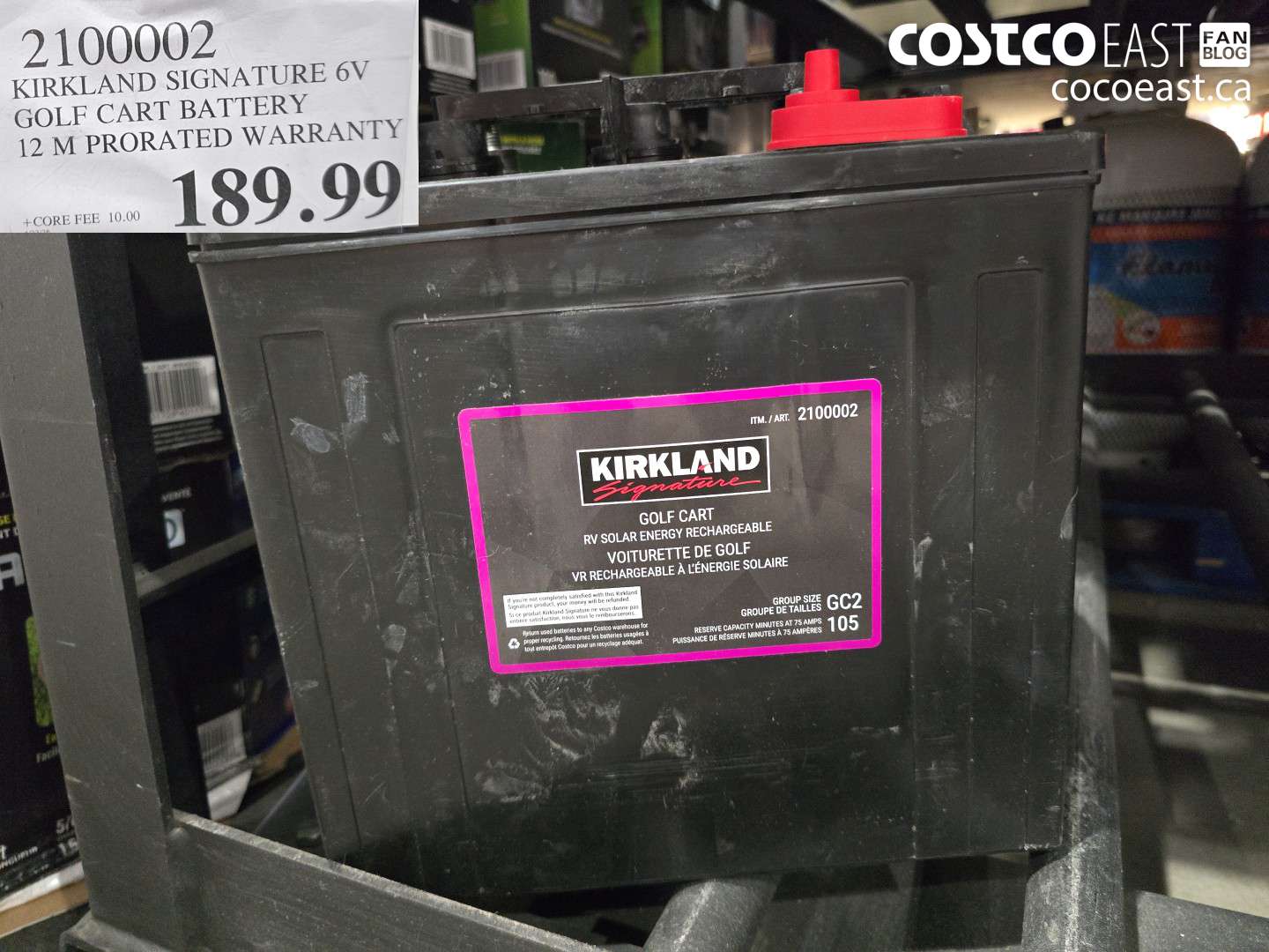 2100002 KIRKLAND SIGNATURE 6V GOLF CART BATTERY 12 M PRORATED WARRANTY $189.99