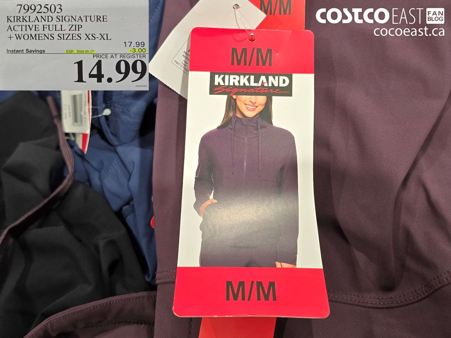 7992503 KIRKLAND SIGNATURE ACTIVE FULL ZIP + WOMENS SIZES XS-XL ($3.00 INSTANT SAVINGS EXPIRES ON 2026-05-17) $14.99