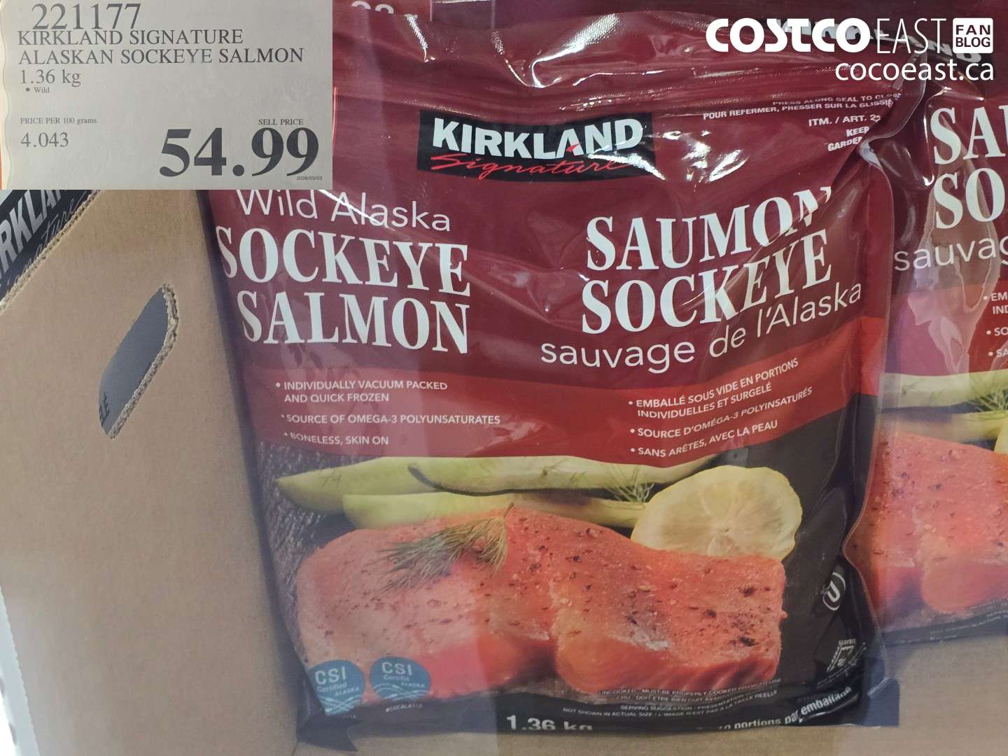 221177 KIRKLAND SIGNATURE ALASKAN SOCKEYE SALMON 1.36 KG $54.99