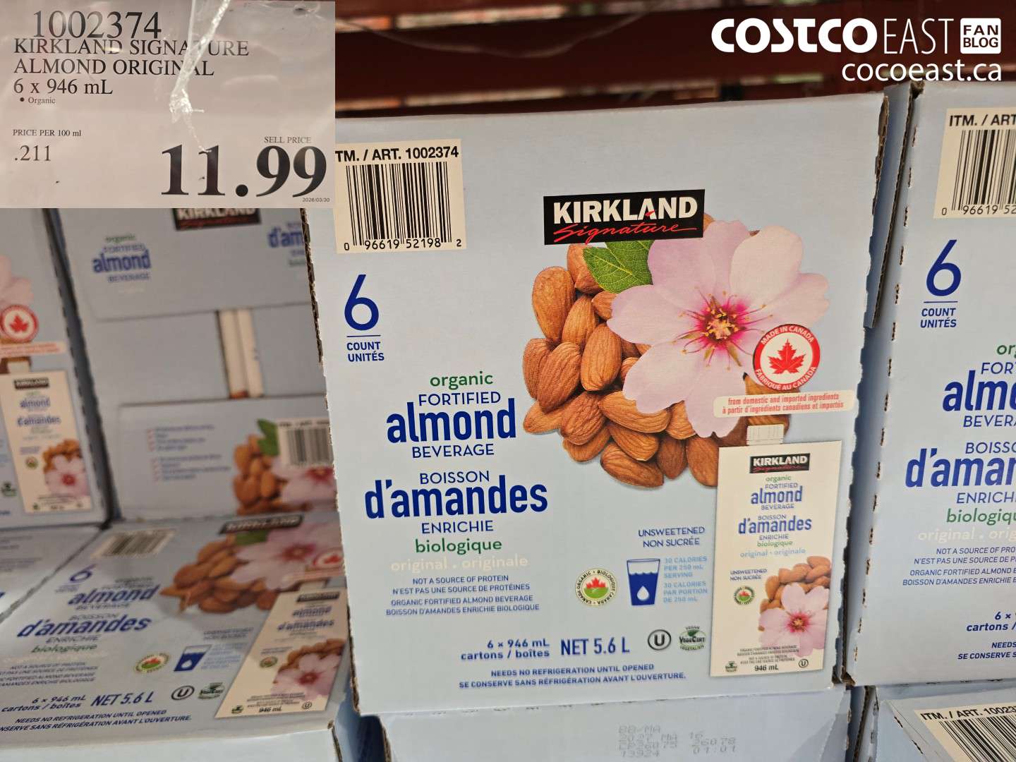 1002374 KIRKLAND SIGNATURE ALMOND ORIGINAL 6 X 946 ML $11.99