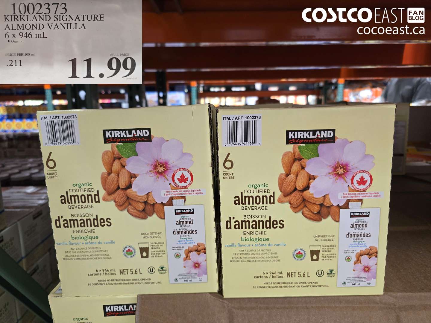 1002373 KIRKLAND SIGNATURE ALMOND VANILLA 6 X 946 ML $11.99