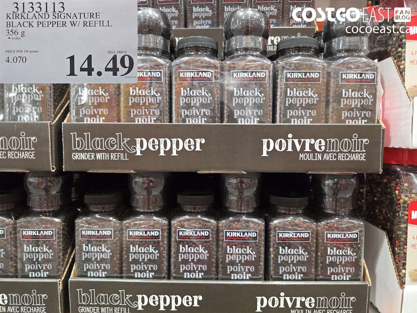 3133113 KIRKLAND SIGNATURE BLACK PEPPER W/ REFILL 356 G $14.49