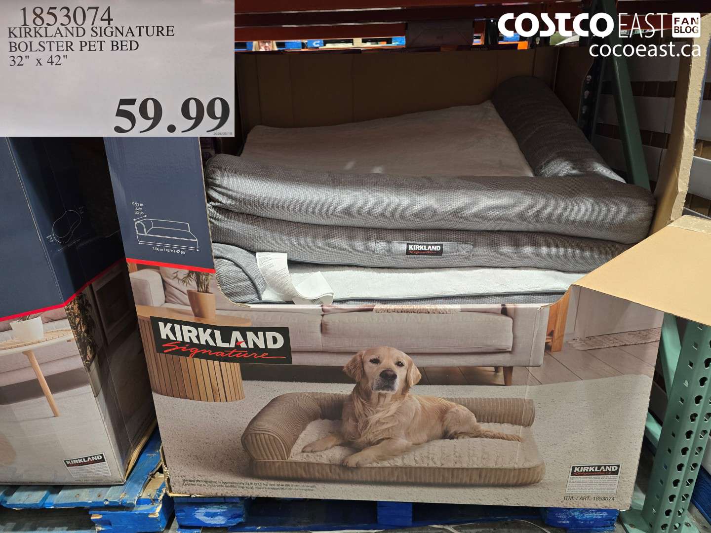 1853074 KIRKLAND SIGNATURE BOLSTER PET BED 32