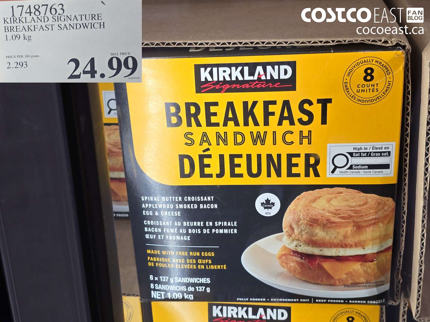 1748763 KIRKLAND SIGNATURE BREAKFAST SANDWICH 1.09 KG $24.99