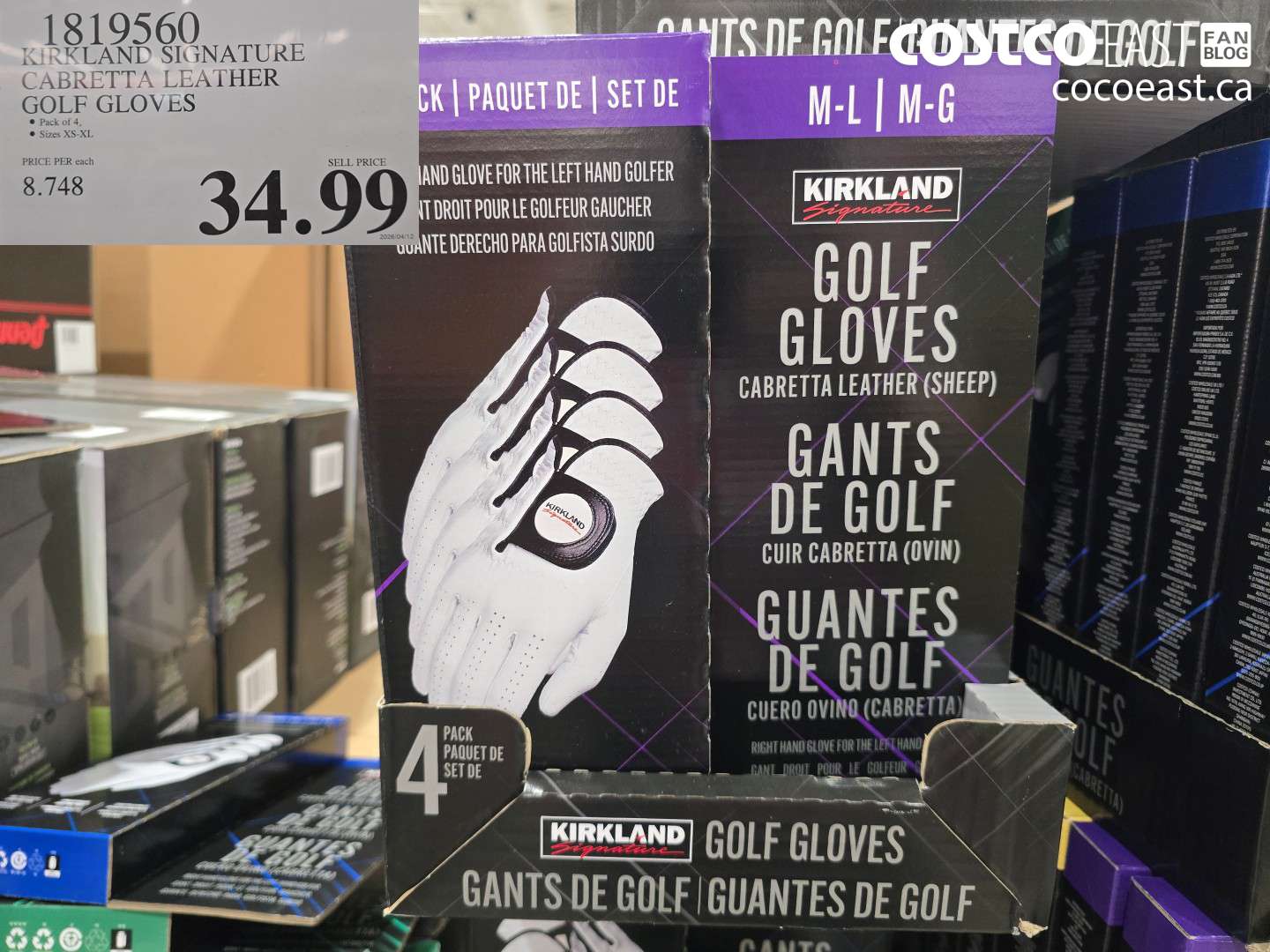 1819560 KIRKLAND SIGNATURE CABRETTA LEATHER GOLF GLOVES $34.99