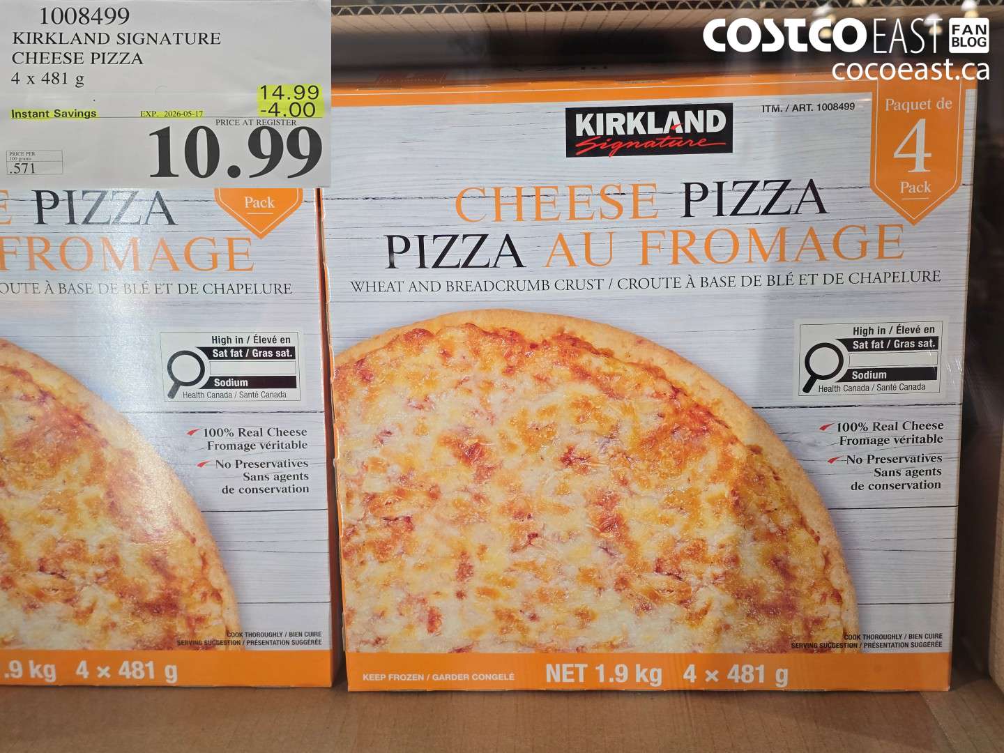 1008499 KIRKLAND SIGNATURE CHEESE PIZZA 4 X 481 G ($4.00 INSTANT SAVINGS EXPIRES ON 2026-05-17) $10.99