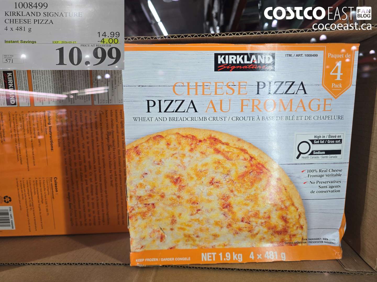 1008499 KIRKLAND SIGNATURE CHEESE PIZZA 4 X 481 G ($4.00 INSTANT SAVINGS EXPIRES ON 2026-05-17) $10.99