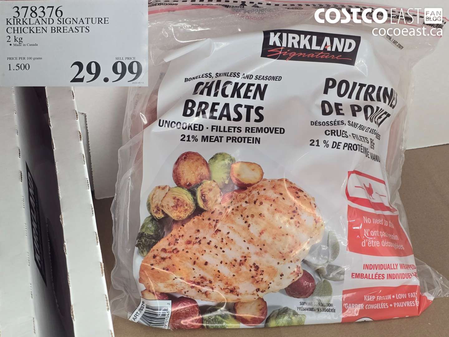 378376 KIRKLAND SIGNATURE CHICKEN BREASTS 2 KG $29.99
