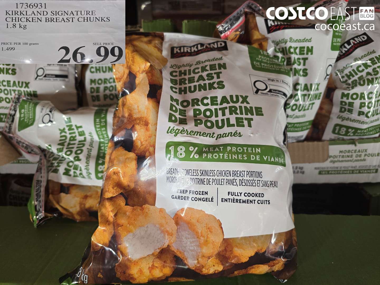 1736931 KIRKLAND SIGNATURE CHICKEN BREAST CHUNKS 1.8 KG $26.99