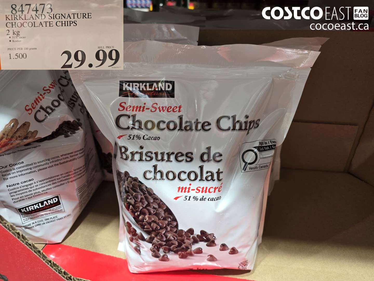 847473 KIRKLAND SIGNATURE CHOCOLATE CHIPS 2 KG $29.99