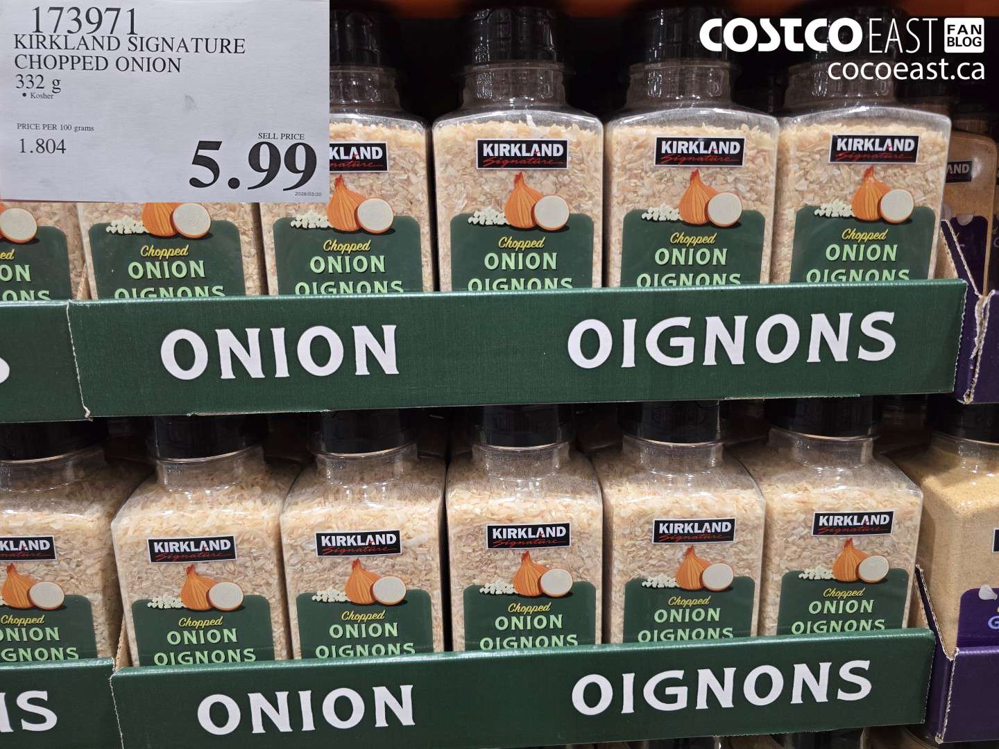 173971 KIRKLAND SIGNATURE CHOPPED ONION 332 G $5.99