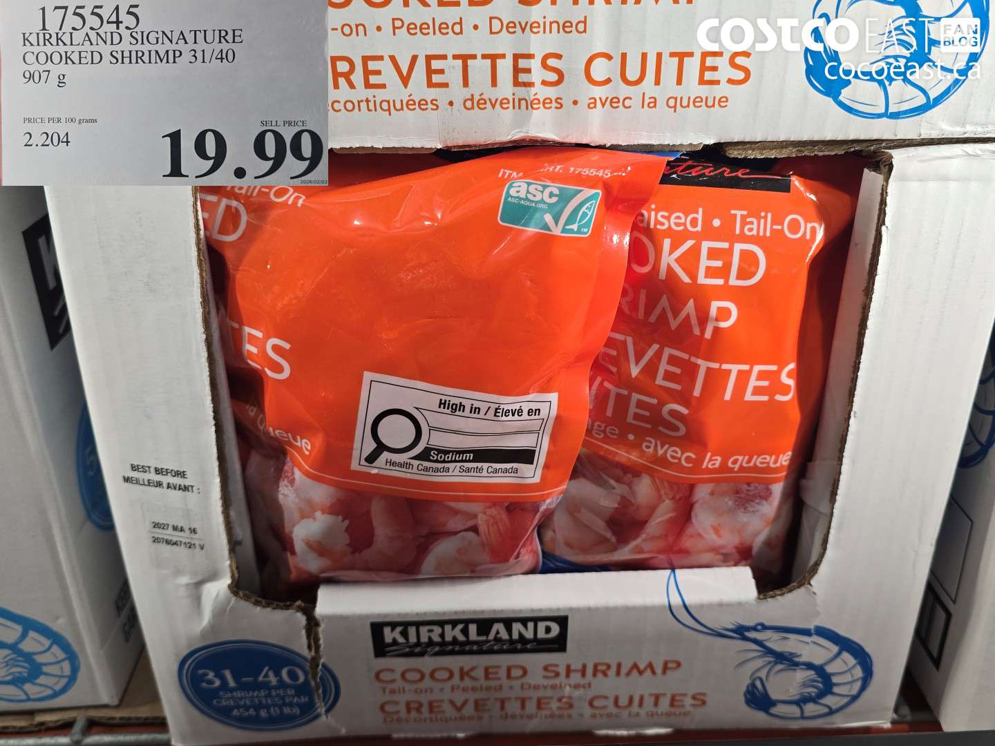 175545 KIRKLAND SIGNATURE COOKED SHRIMP 31/40 907 G $19.99