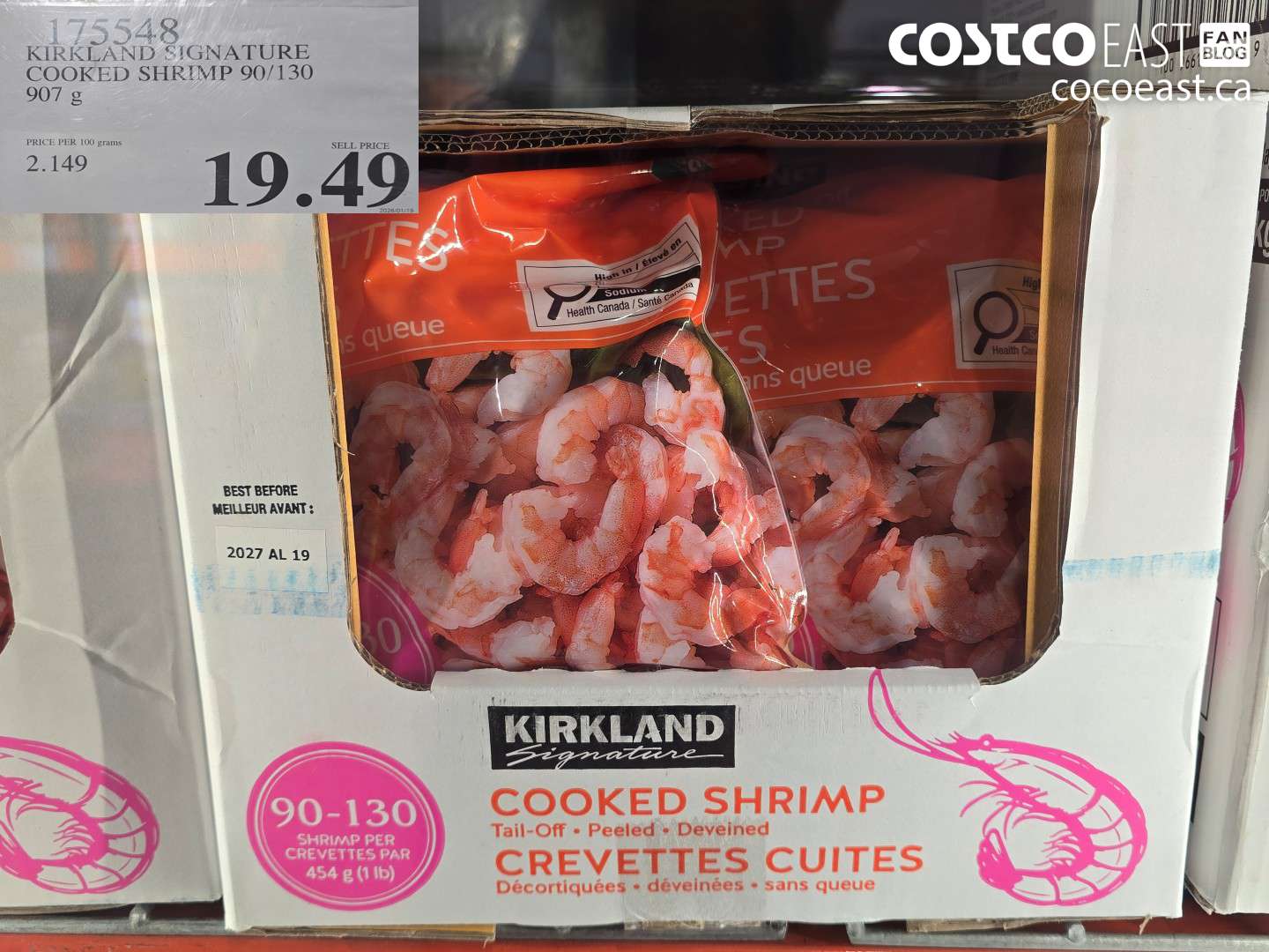 175548 KIRKLAND SIGNATURE COOKED SHRIMP 90/130 907 G $19.49