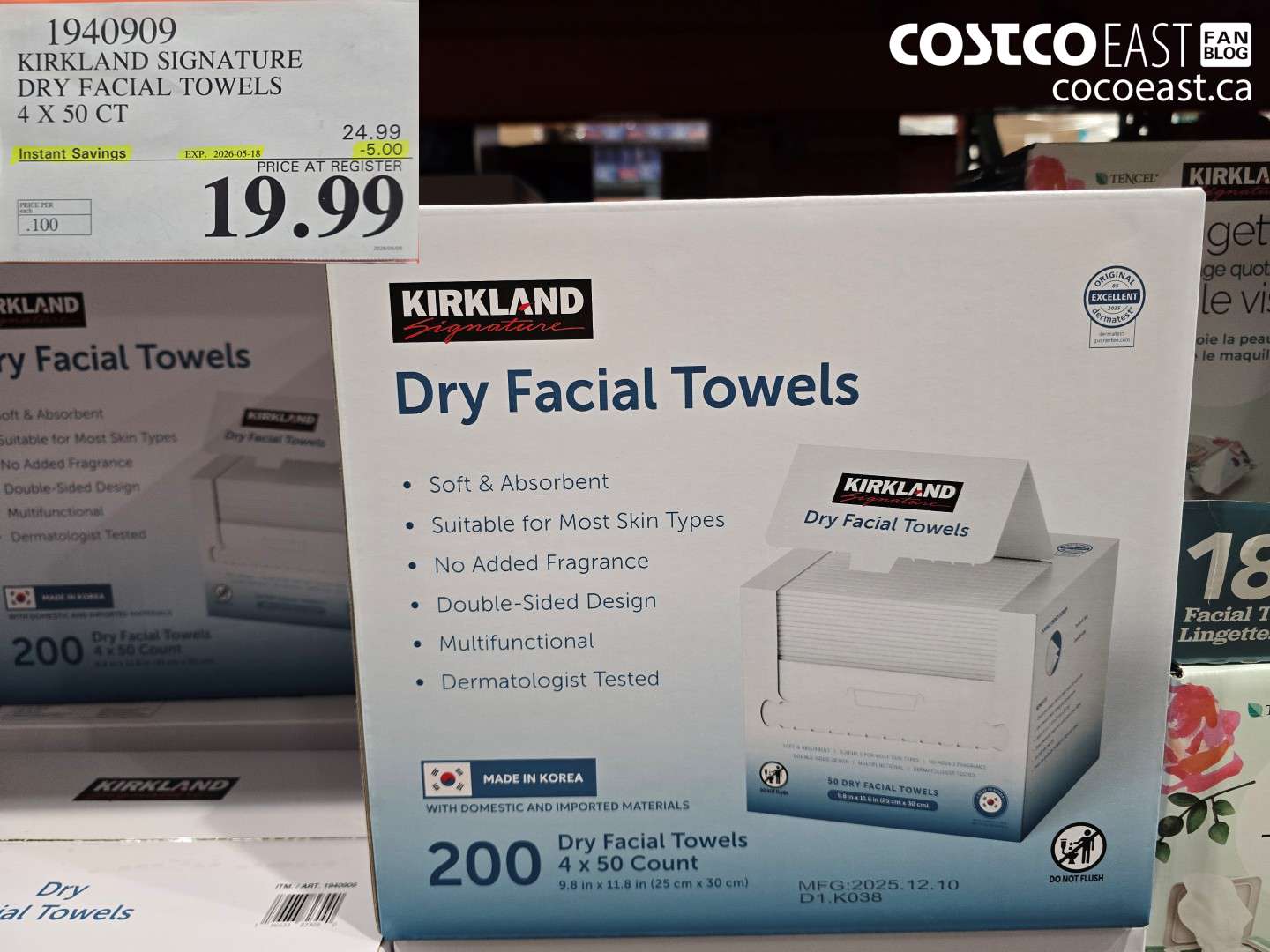 1940909 KIRKLAND SIGNATURE DRY FACIAL TOWELS 4 X 50 CT ($5.00 INSTANT SAVINGS EXPIRES ON 2026-05-18) $19.99
