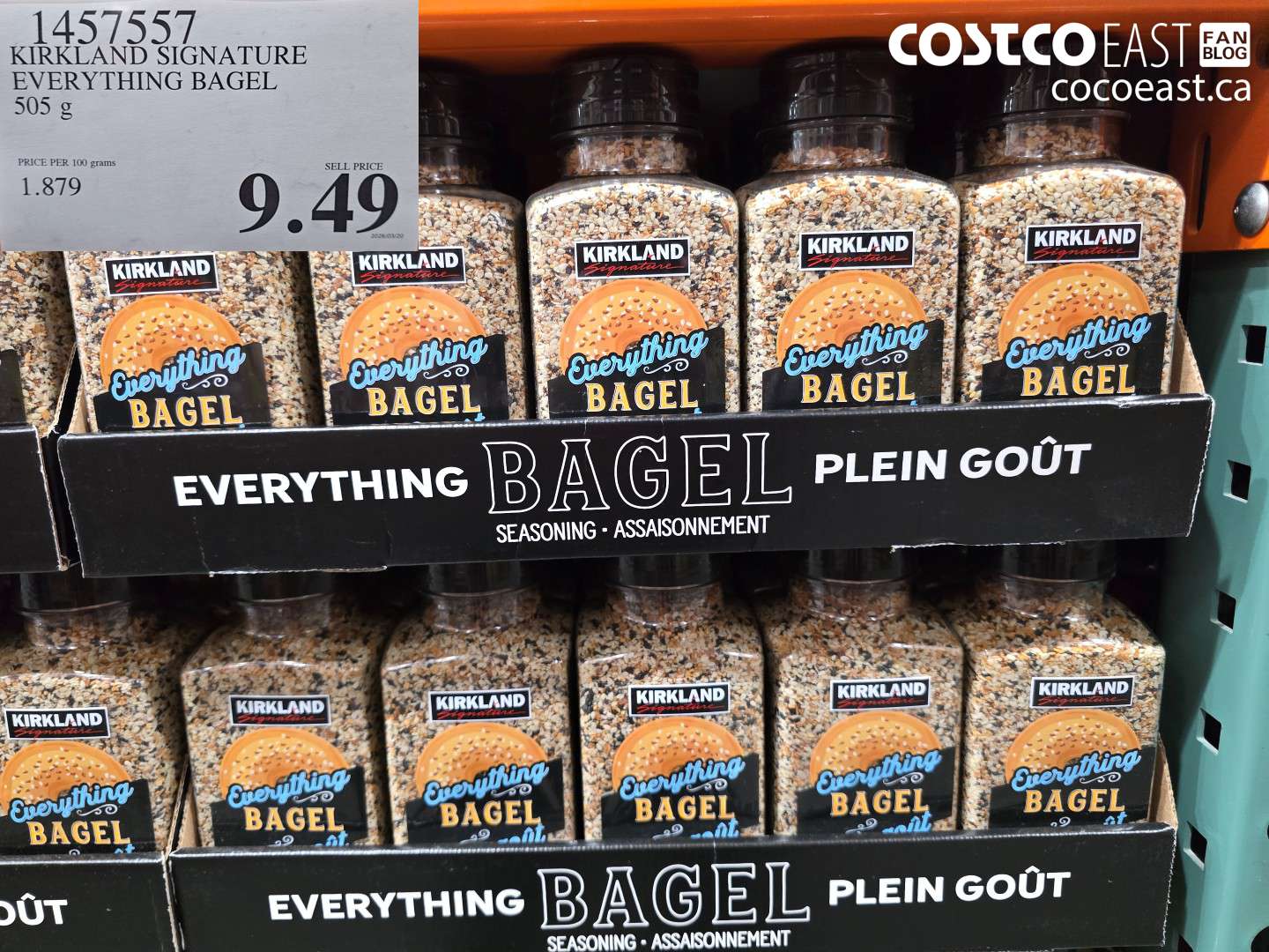 1457557 KIRKLAND SIGNATURE EVERYTHING BAGEL 505 G $9.49