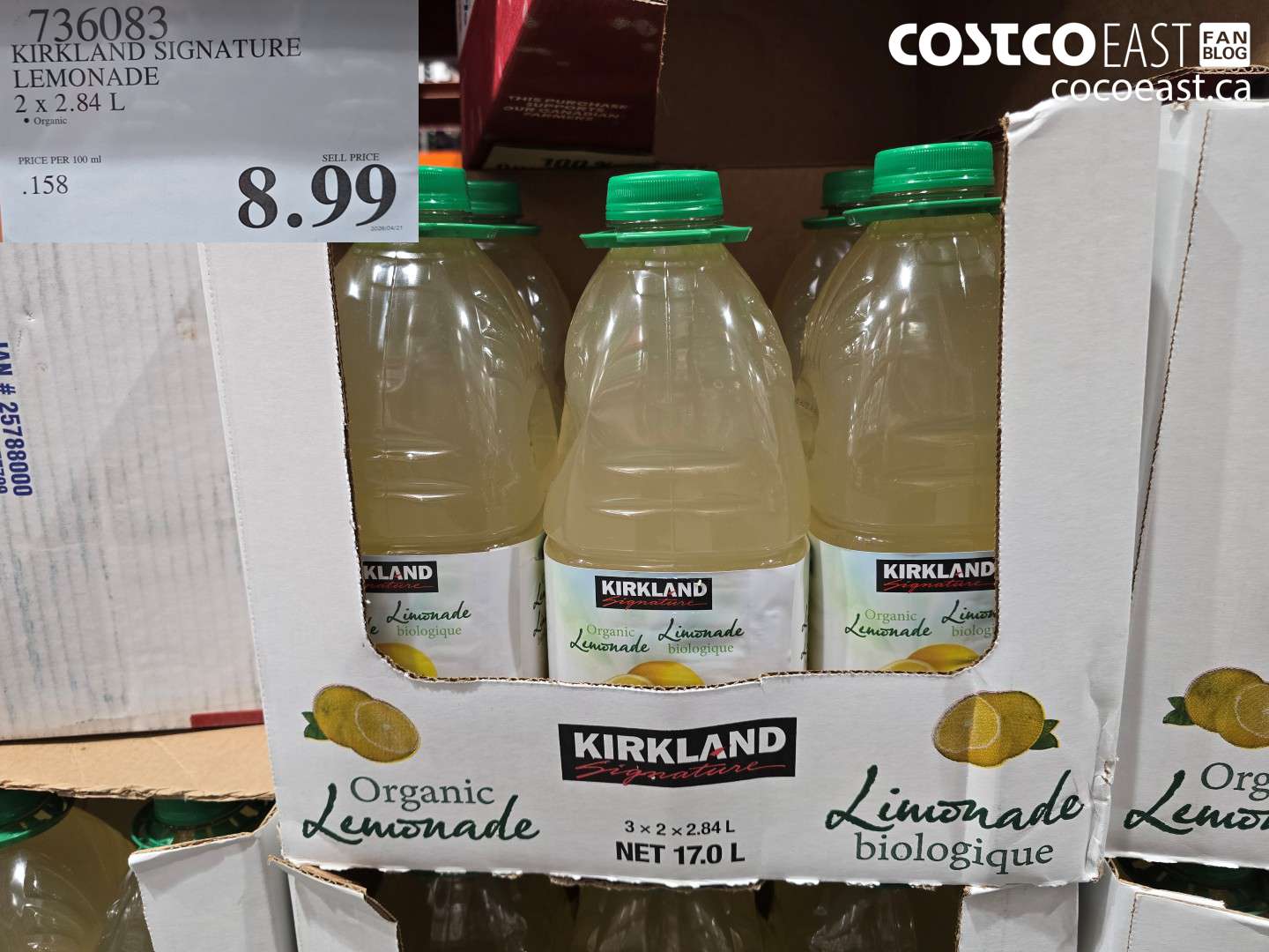 736083 KIRKLAND SIGNATURE LEMONADE 2 X 2.84 L $8.99