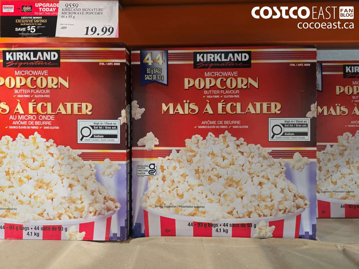 9559 KIRKLAND SIGNATURE MICROWAVE POPCORN 44 X 93 G ($5.00 INSTANT SAVINGS EXPIRES ON 2026-05-17) $14.99