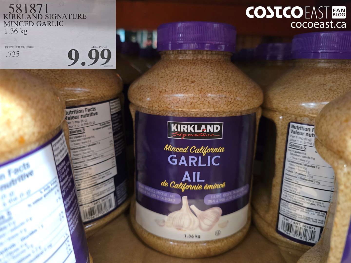 581871 KIRKLAND SIGNATURE MINCED GARLIC 1.36 KG $9.99