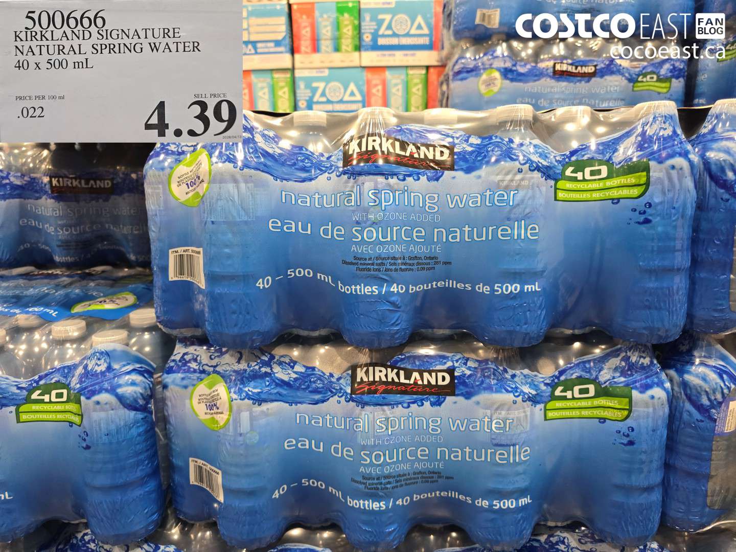 500666 KIRKLAND SIGNATURE NATURAL SPRING WATER 40 X 500 ML $4.39
