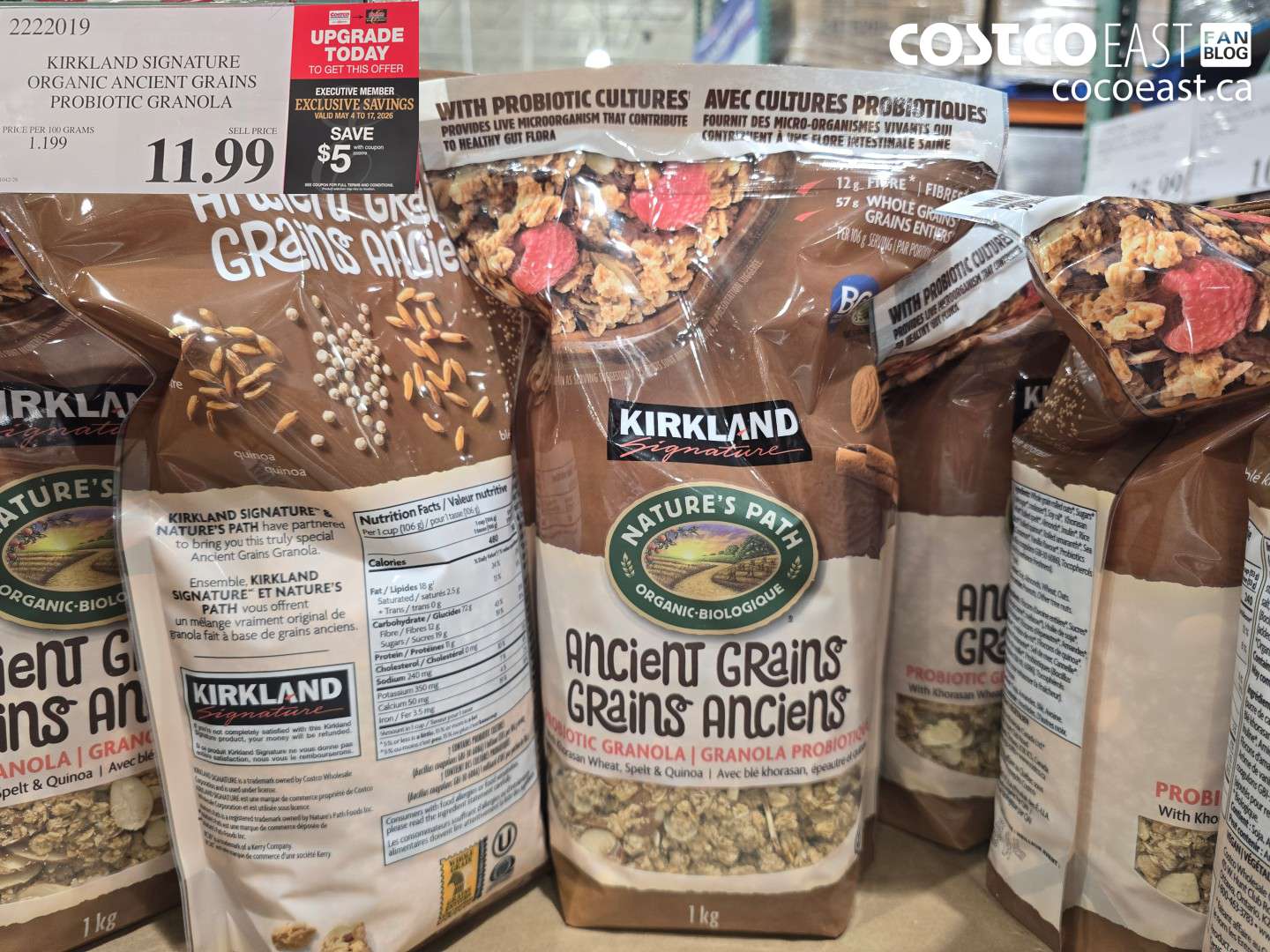 2222019 KIRKLAND SIGNATURE ORGANIC ANCIENT GRAINS PROBIOTIC GRANOLA ($5.00 INSTANT SAVINGS EXPIRES ON 2026-05-17) $11.99