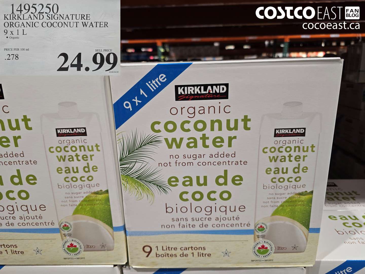 1495250 KIRKLAND SIGNATURE ORGANIC COCONUT WATER 9 X 1 L $24.99