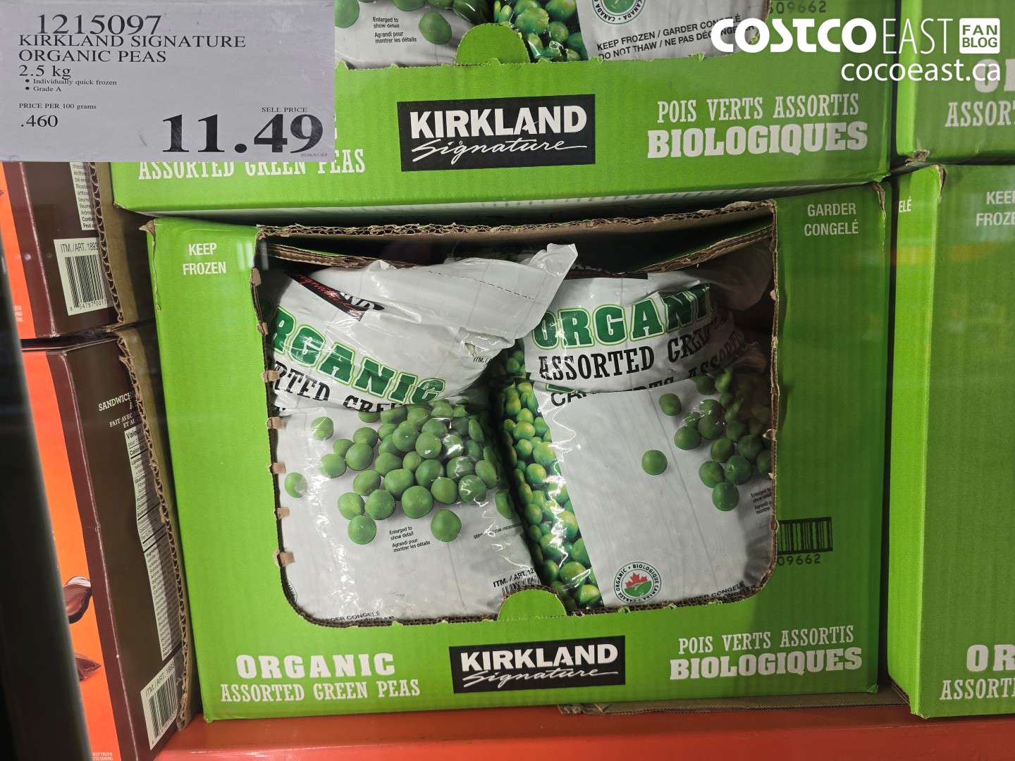 1215097 KIRKLAND SIGNATURE ORGANIC PEAS 2.5 KG $11.49