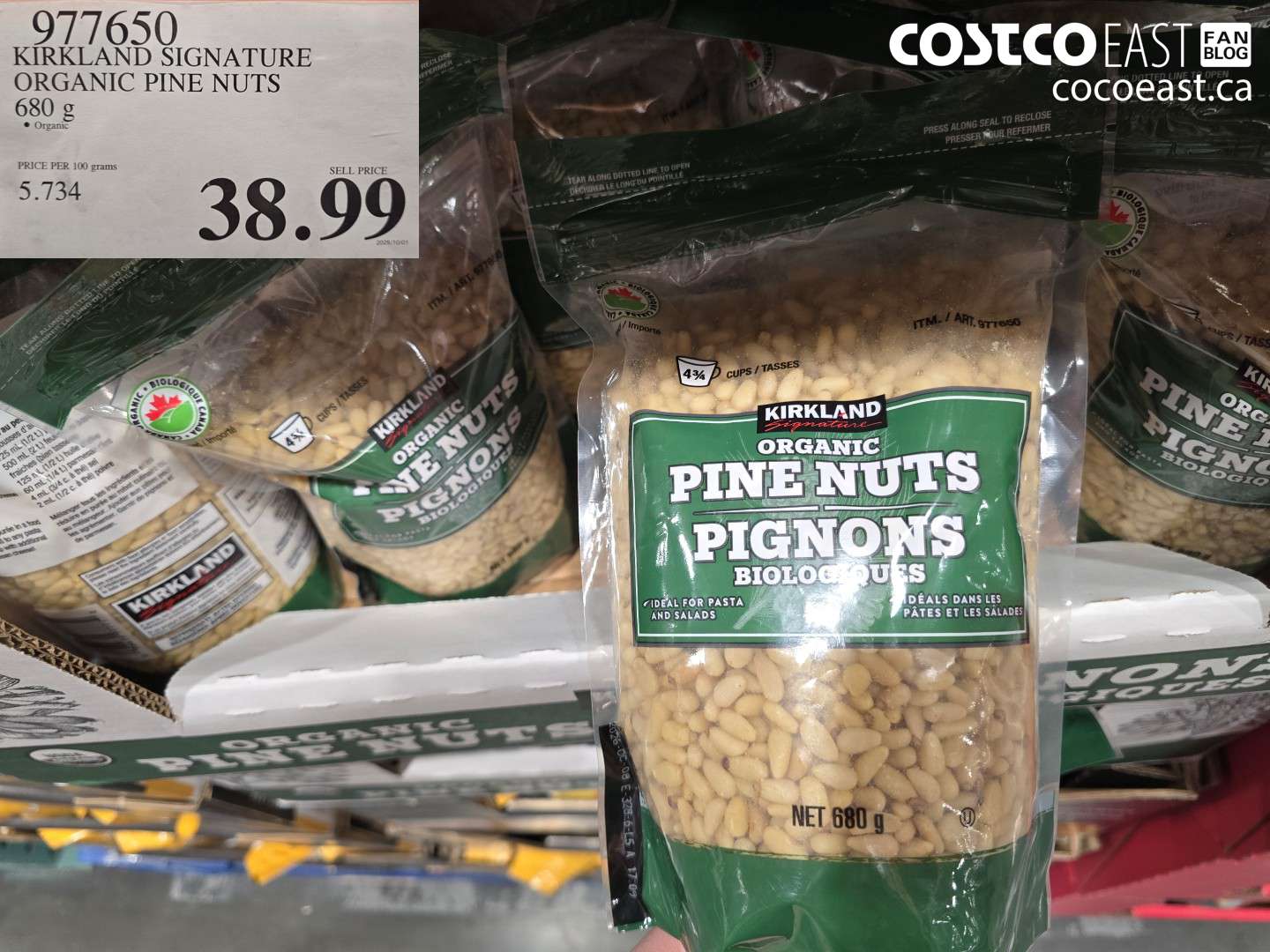 977650 KIRKLAND SIGNATURE ORGANIC PINE NUTS 680 G $38.99