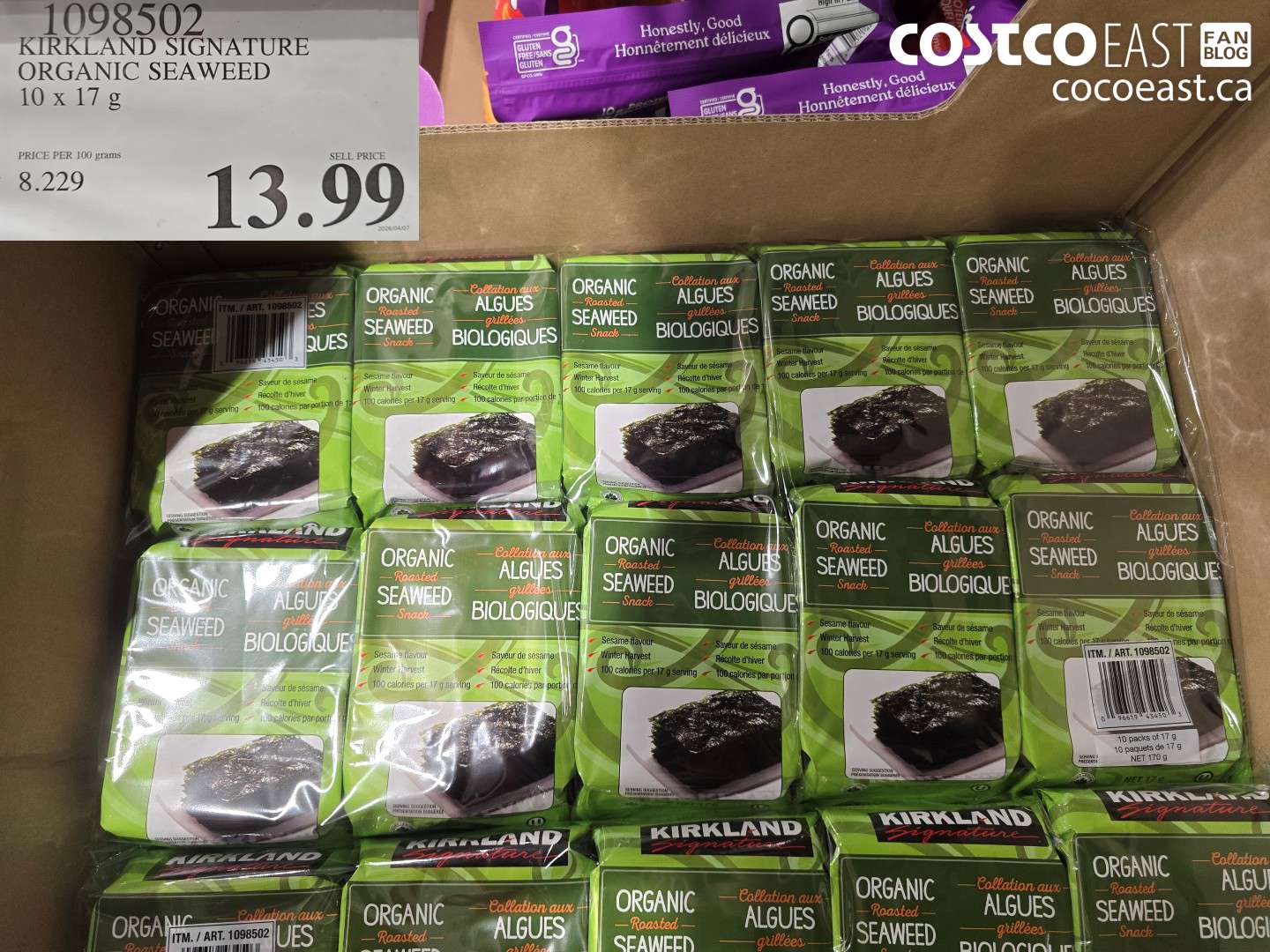 1098502 KIRKLAND SIGNATURE ORGANIC SEAWEED 10 X 17 G $13.99