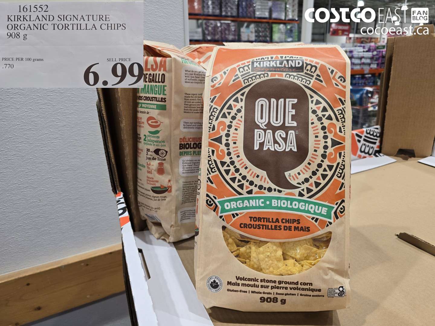 161552 KIRKLAND SIGNATURE ORGANIC TORTILLA CHIPS 908 G $6.99