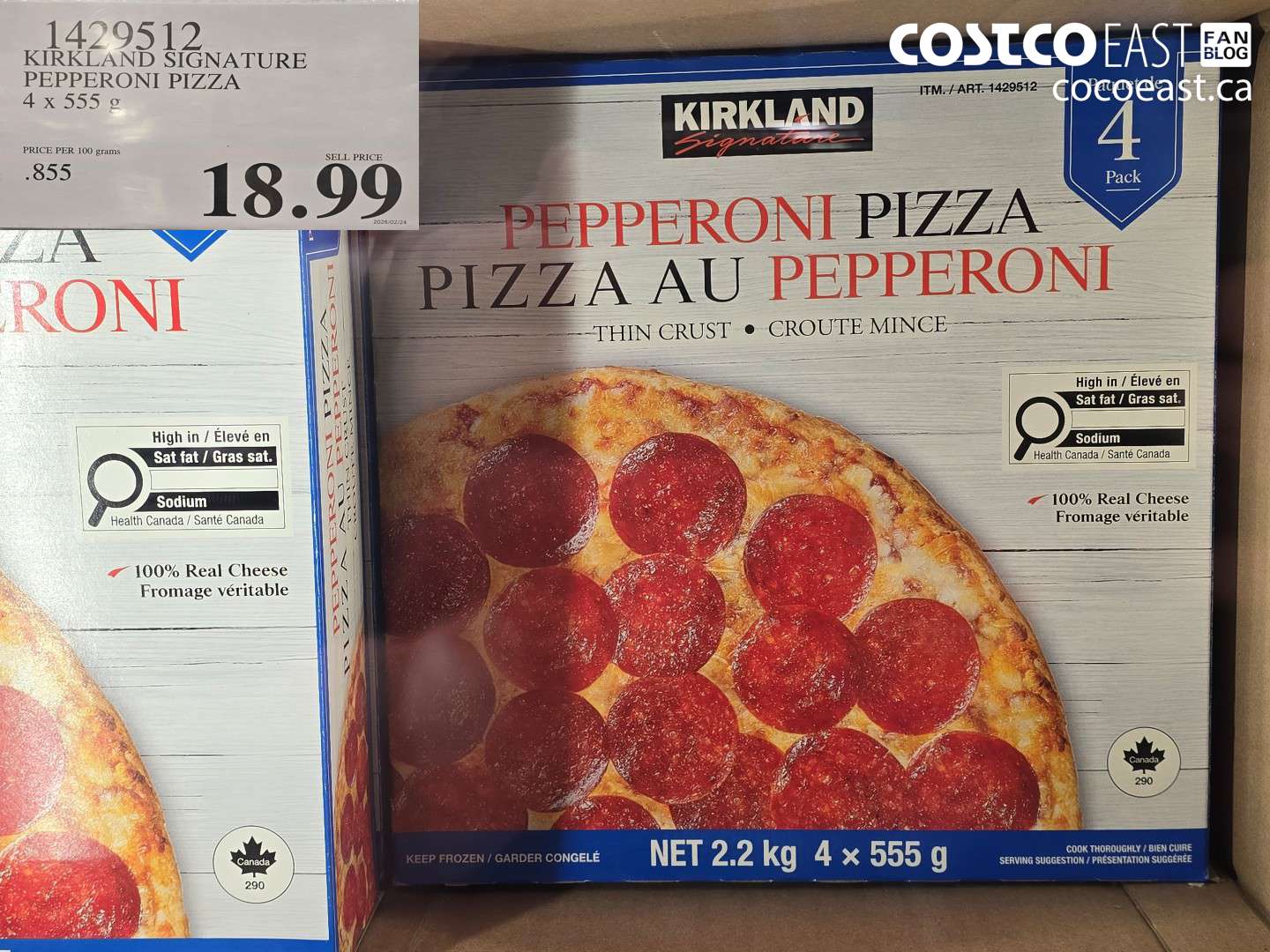 1429512 KIRKLAND SIGNATURE PEPPERONI PIZZA 4 X 555 G $18.99