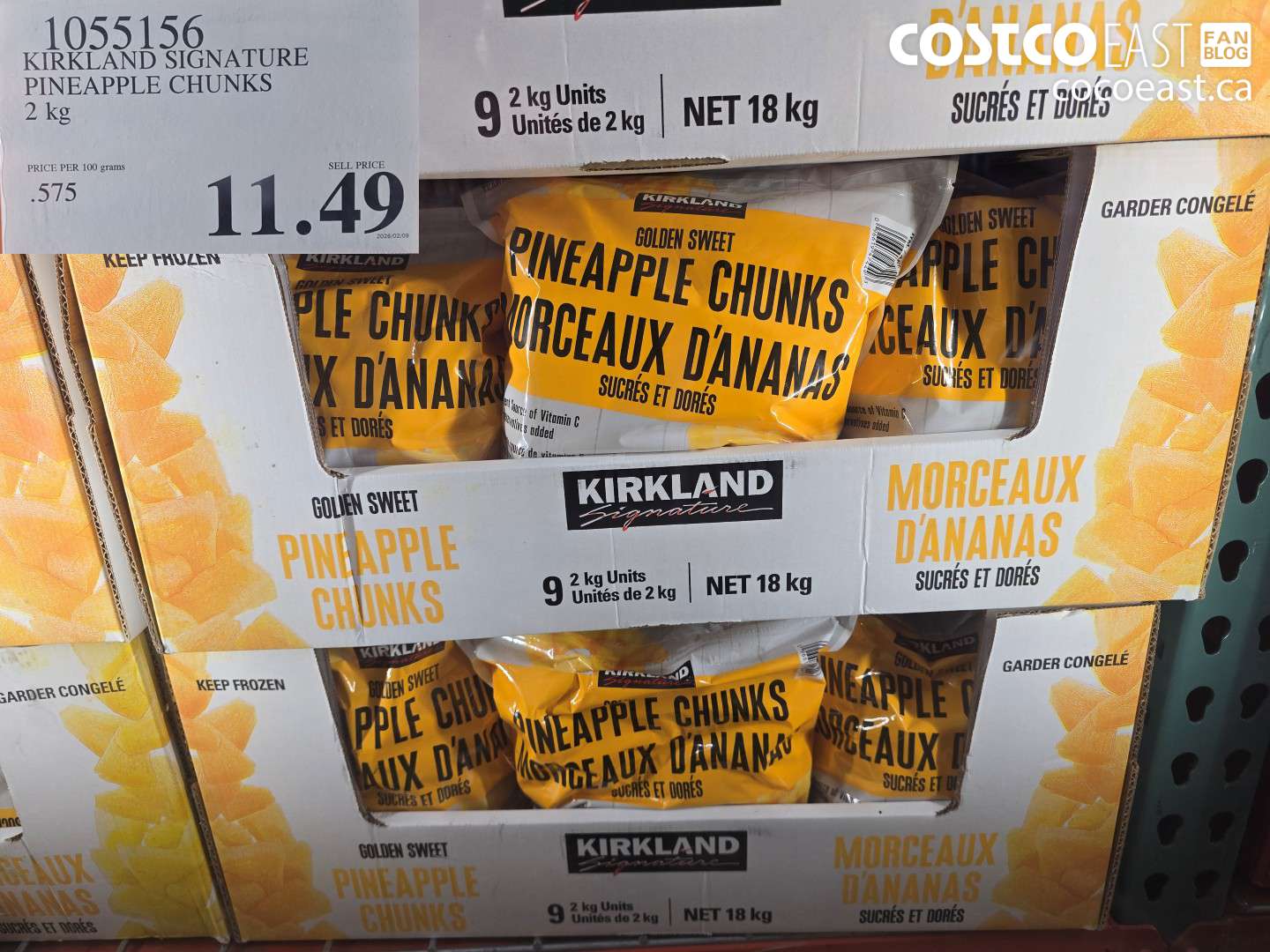1055156 KIRKLAND SIGNATURE PINEAPPLE CHUNKS 2 KG $11.49