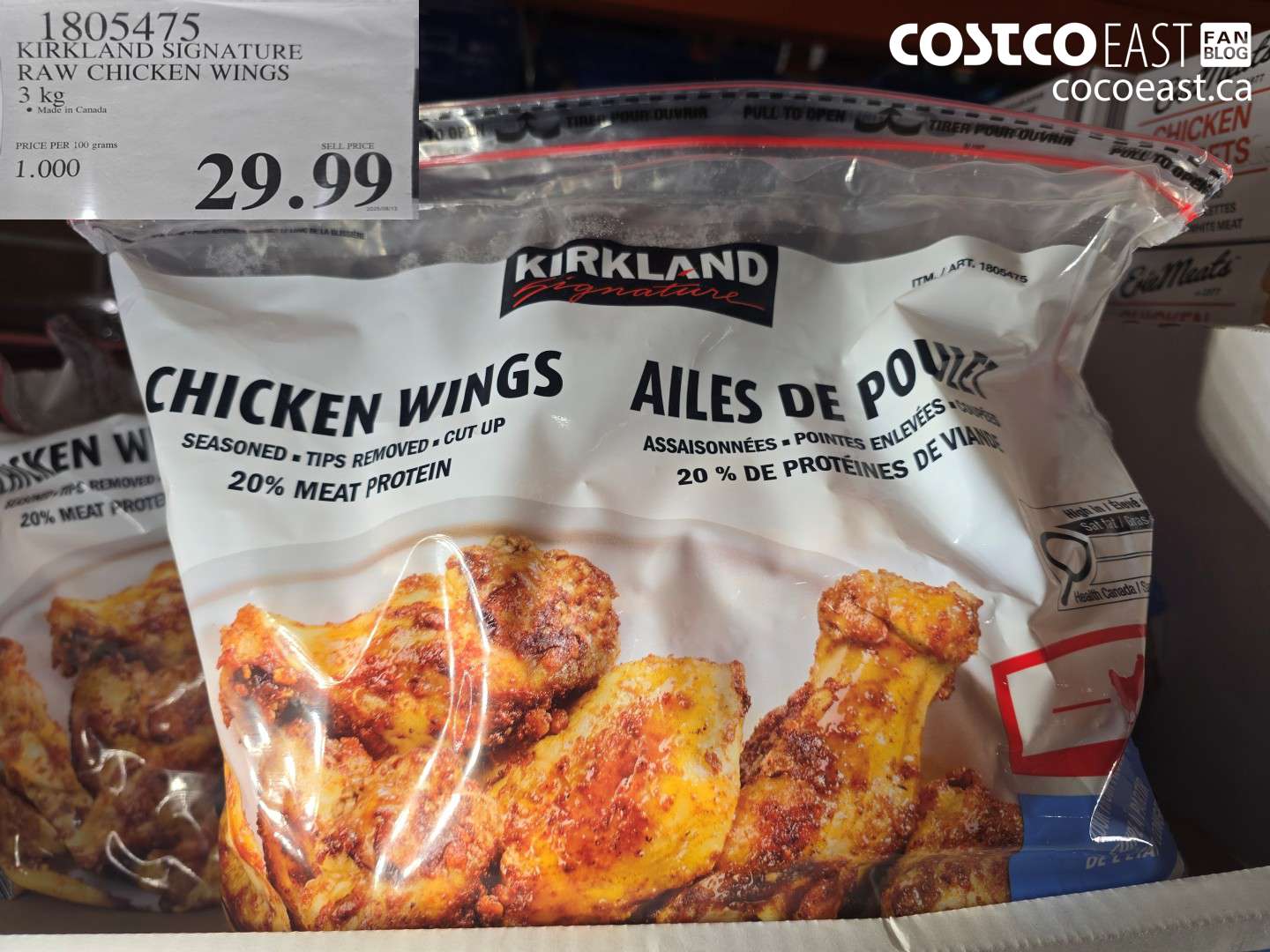 1805475 KIRKLAND SIGNATURE RAW CHICKEN WINGS 3 KG $29.99