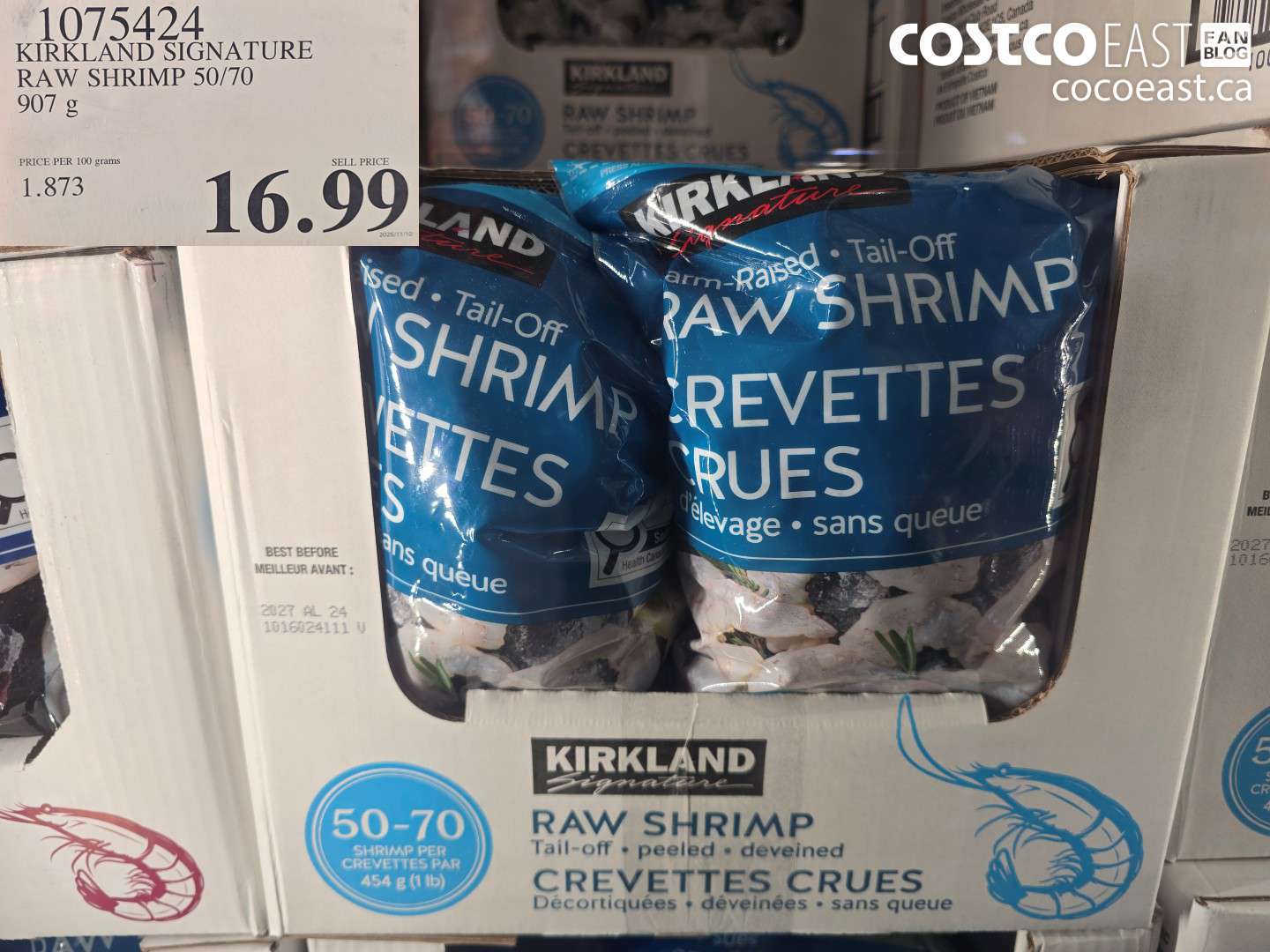 1075424 KIRKLAND SIGNATURE RAW SHRIMP 50/70 907 G $16.99