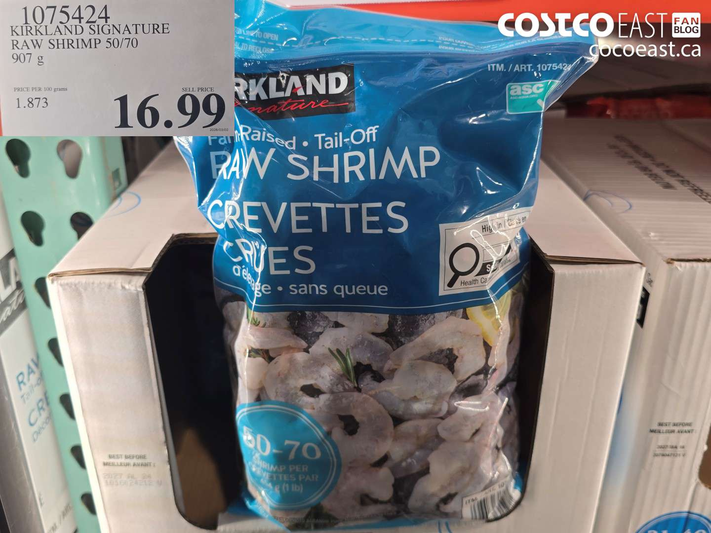 1075424 KIRKLAND SIGNATURE RAW SHRIMP 50/70 907 G $16.99
