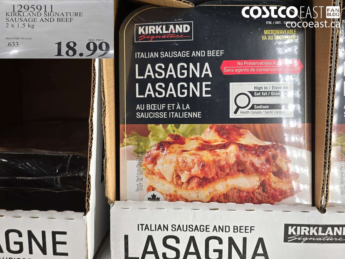 1295911 KIRKLAND SIGNATURE SAUSAGE AND BEEF 2 X 1.5 KG $18.99