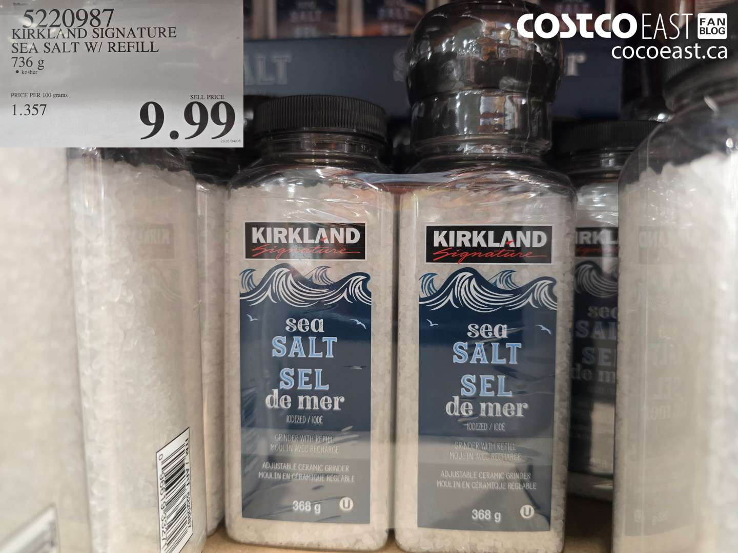 5220987 KIRKLAND SIGNATURE SEA SALT W/ REFILL 736 G $9.99