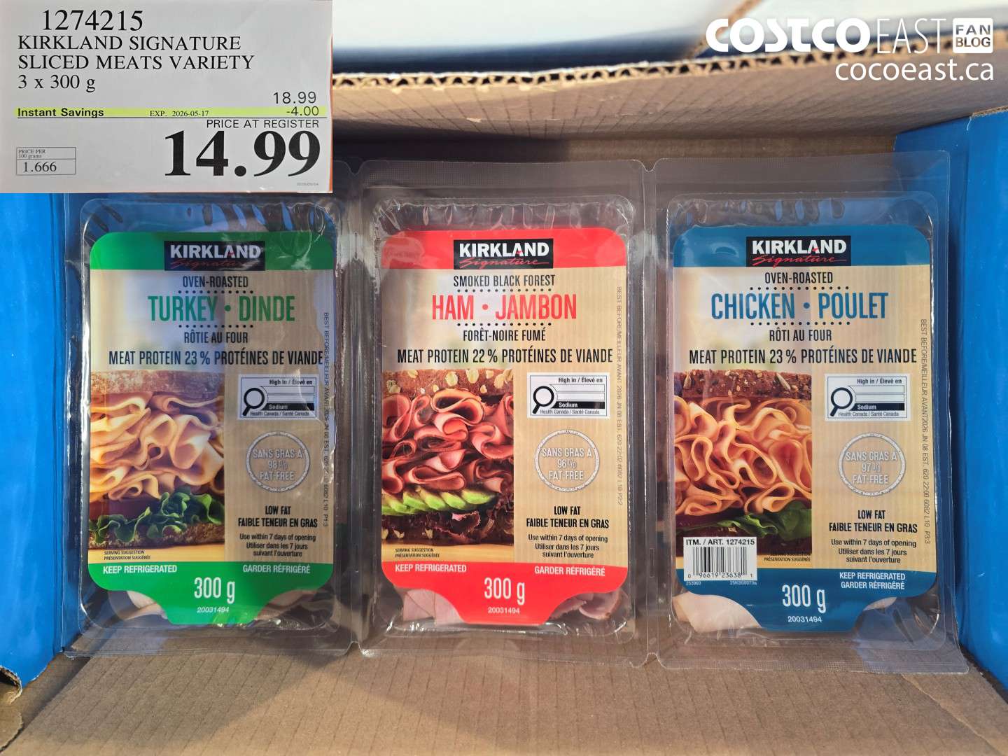 1274215 KIRKLAND SIGNATURE SLICED MEATS VARIETY 3 X 300 G ($4.00 INSTANT SAVINGS EXPIRES ON 2026-05-17) $14.99