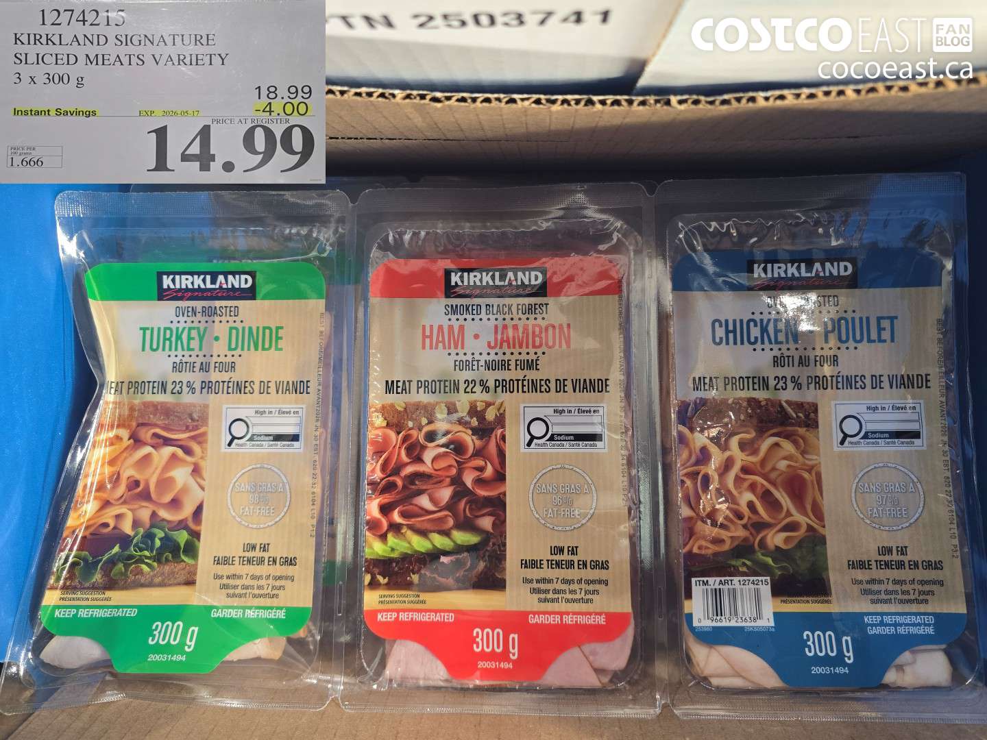 1274215 KIRKLAND SIGNATURE SLICED MEATS VARIETY 3 X 300 G ($4.00 INSTANT SAVINGS EXPIRES ON 2026-05-17) $14.99