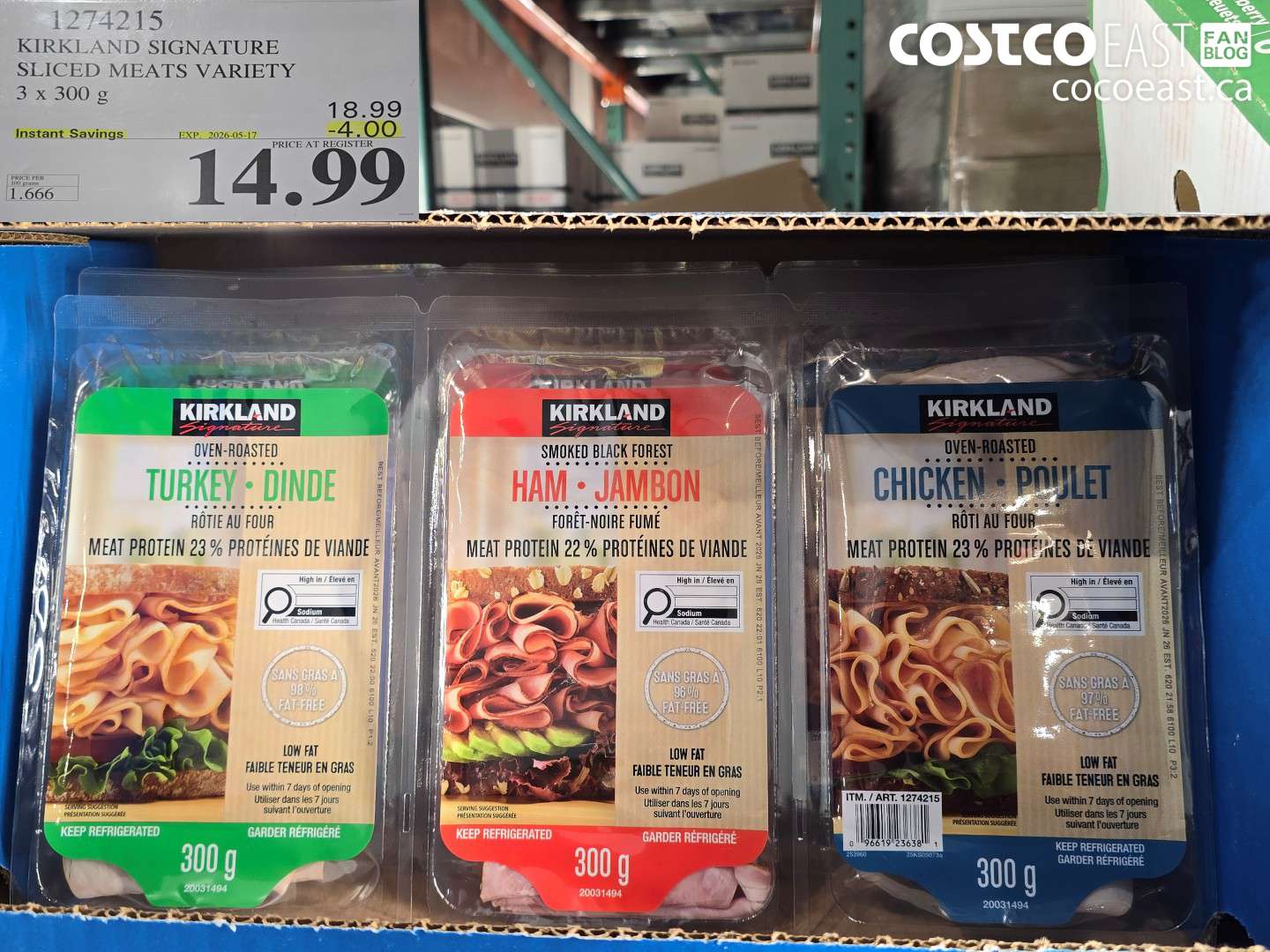 1274215 KIRKLAND SIGNATURE SLICED MEATS VARIETY 3 X 300 G ($4.00 INSTANT SAVINGS EXPIRES ON 2026-05-17) $14.99