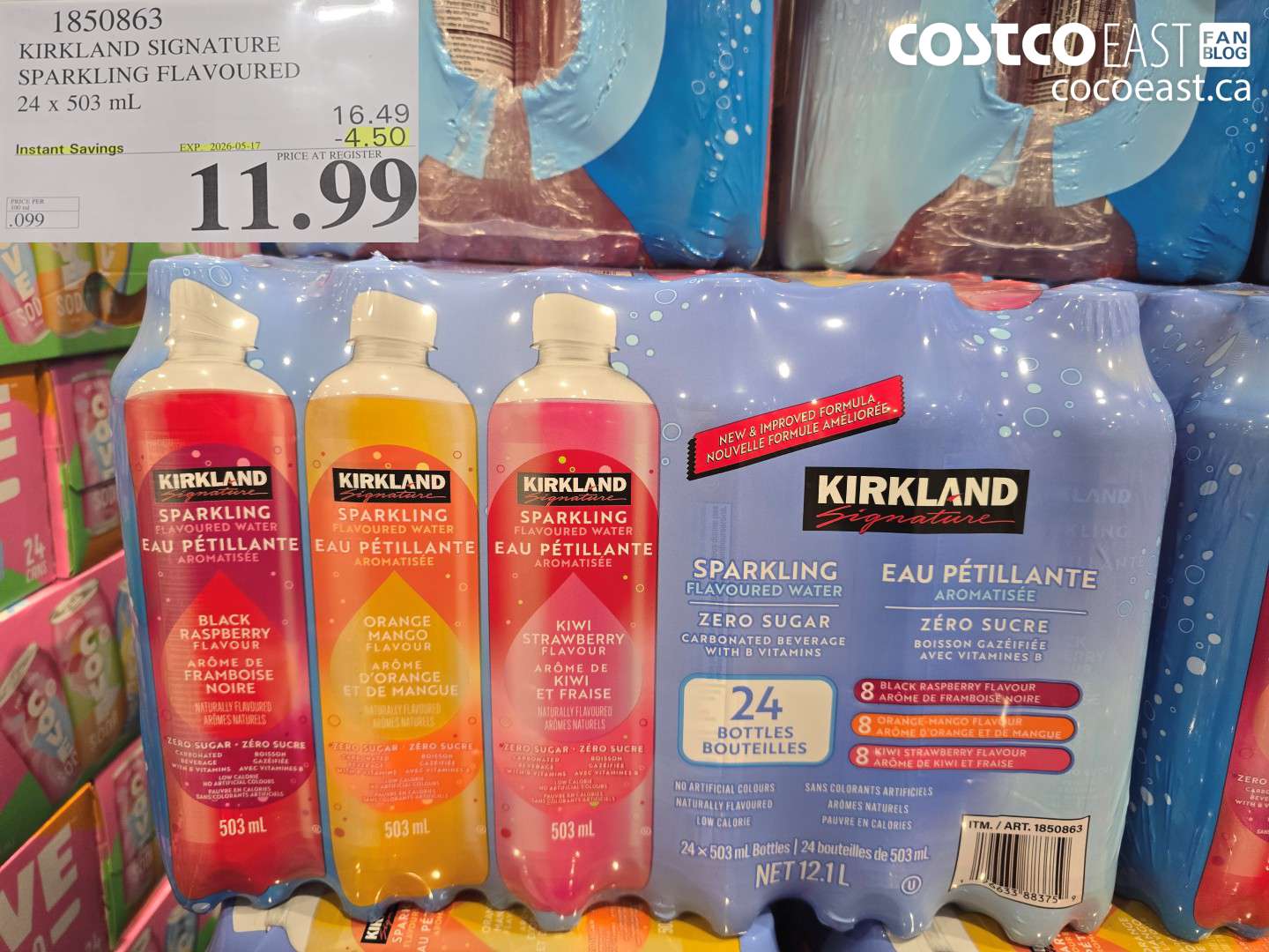 1850863 KIRKLAND SIGNATURE SPARKLING FLAVOURED 24 X 503 ML ($4.50 INSTANT SAVINGS EXPIRES ON 2026-05-17) $11.99