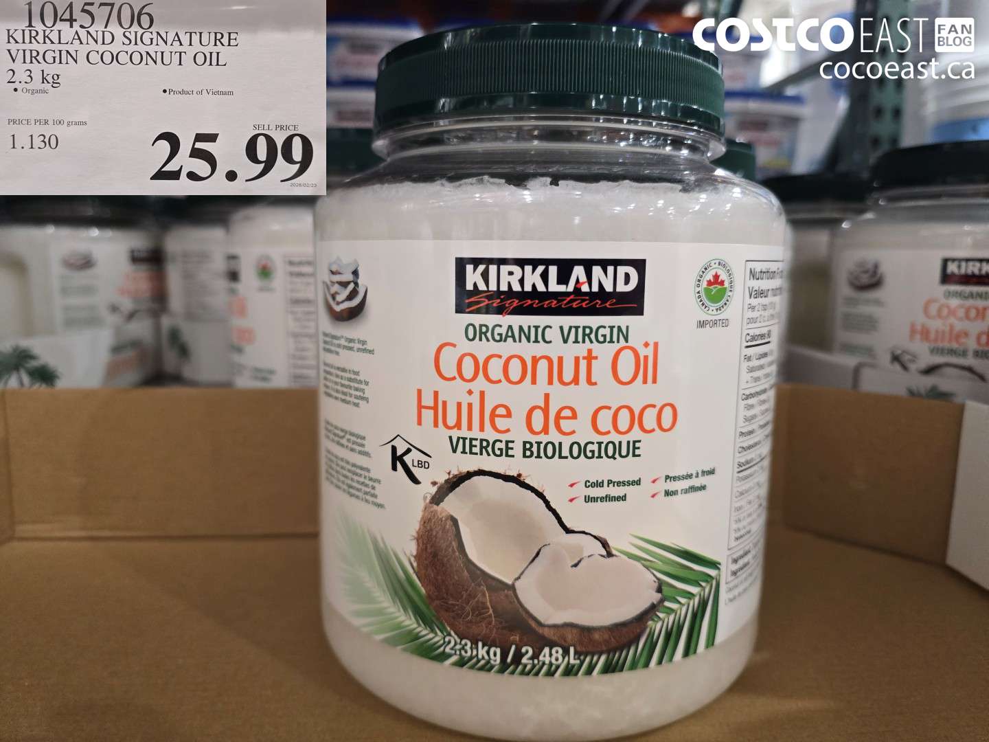 1045706 KIRKLAND SIGNATURE VIRGIN COCONUT OIL 2.3 KG $25.99