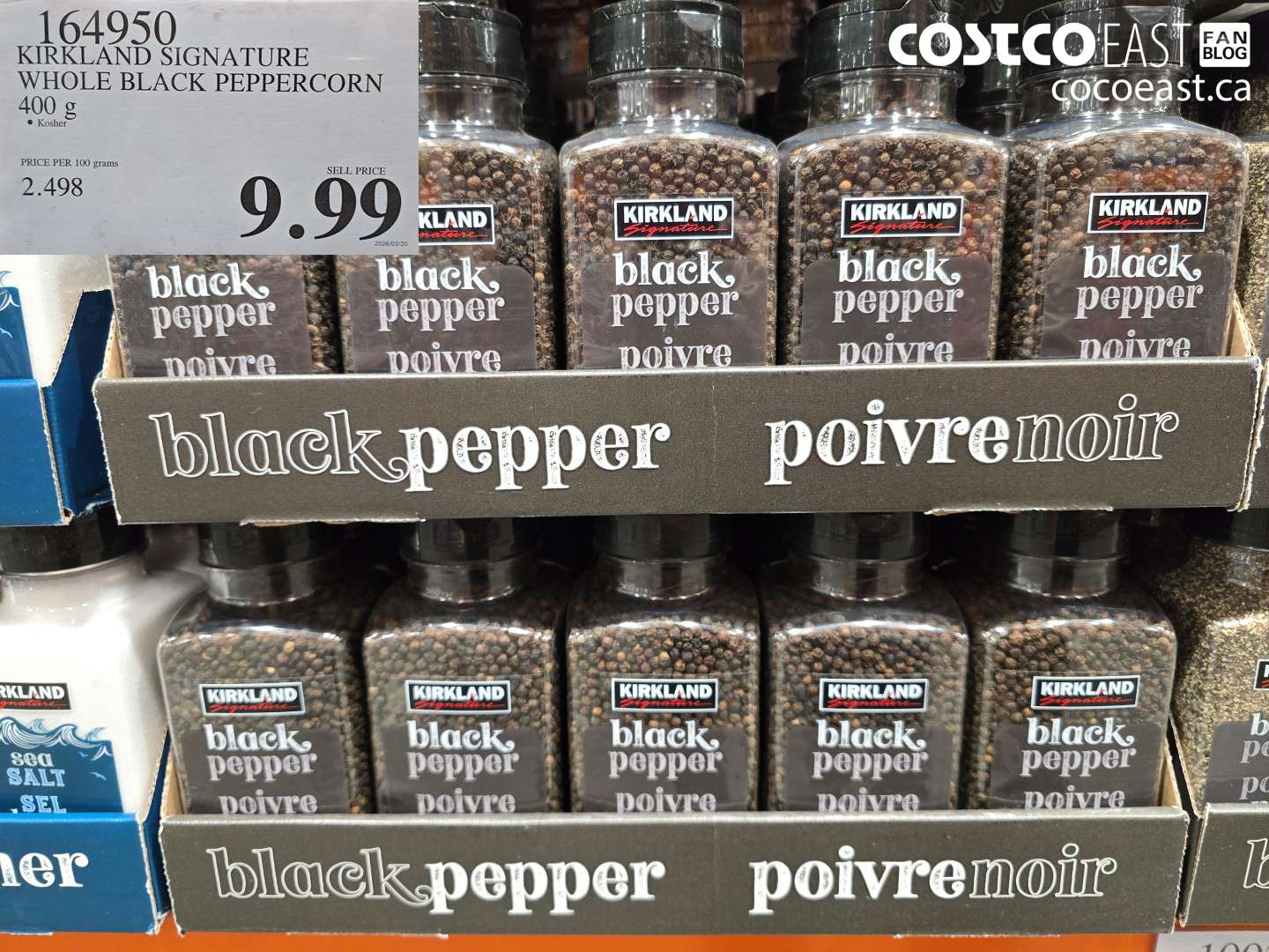 164950 KIRKLAND SIGNATURE WHOLE BLACK PEPPERCORN 400 G $9.99
