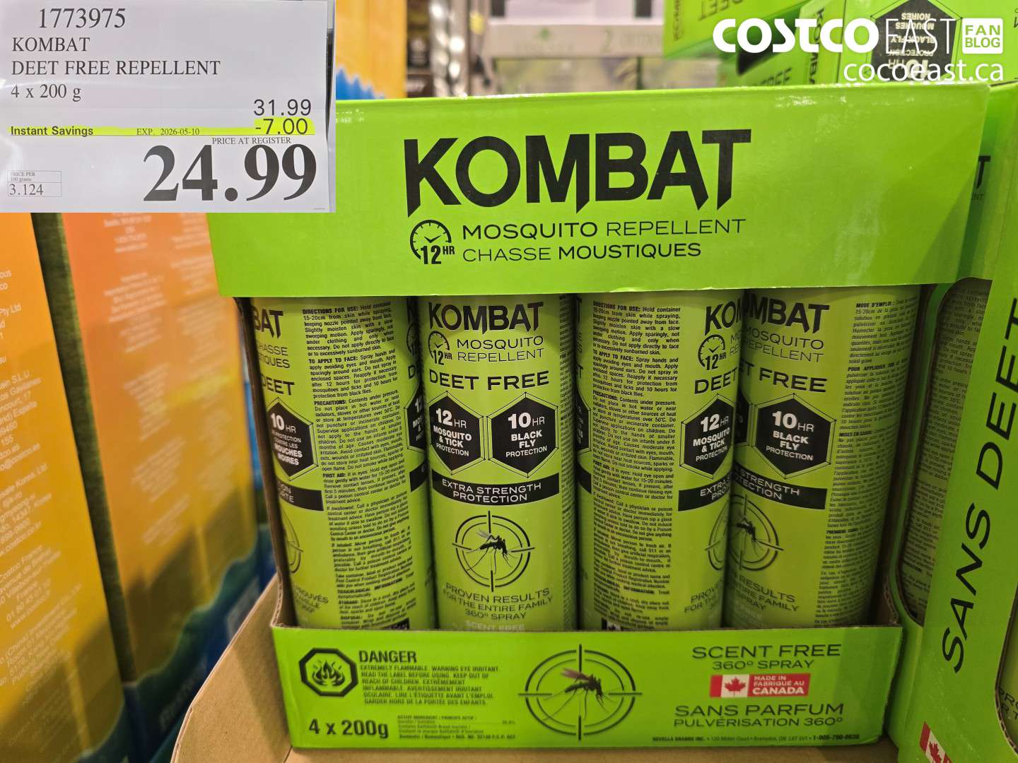 1773975 KOMBAT DEET FREE REPELLENT 4 X 200 G ($7.00 INSTANT SAVINGS EXPIRES ON 2026-05-10) $24.99