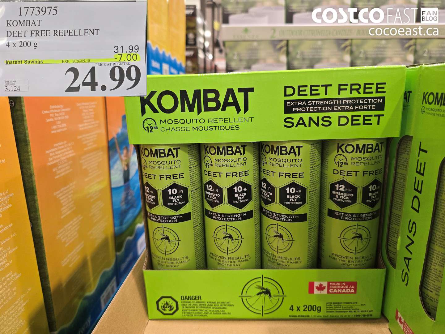 1773975 KOMBAT DEET FREE REPELLENT 4 X 200 G ($7.00 INSTANT SAVINGS EXPIRES ON 2026-05-10) $24.99
