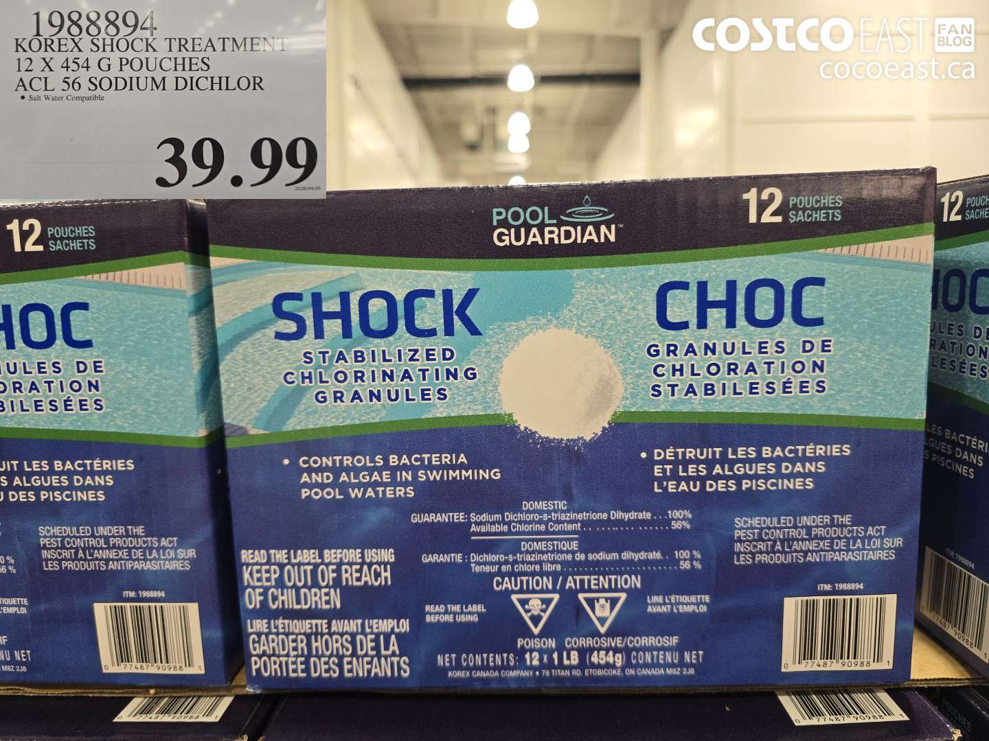 1988894 KOREX SHOCK TREATMENT 12 X 454 G POUCHES ACL 56 SODIUM DICHLOR $39.99