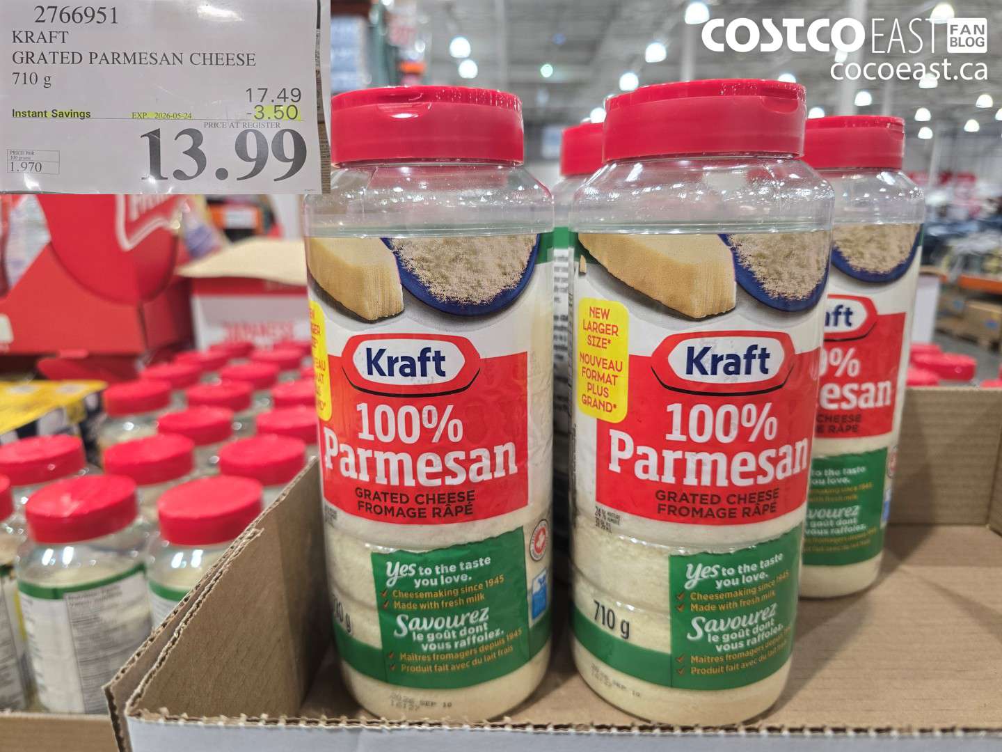 2766951 KRAFT GRATED PARMESAN CHEESE 710 G ($3.50 INSTANT SAVINGS EXPIRES ON 2026-05-24) $13.99