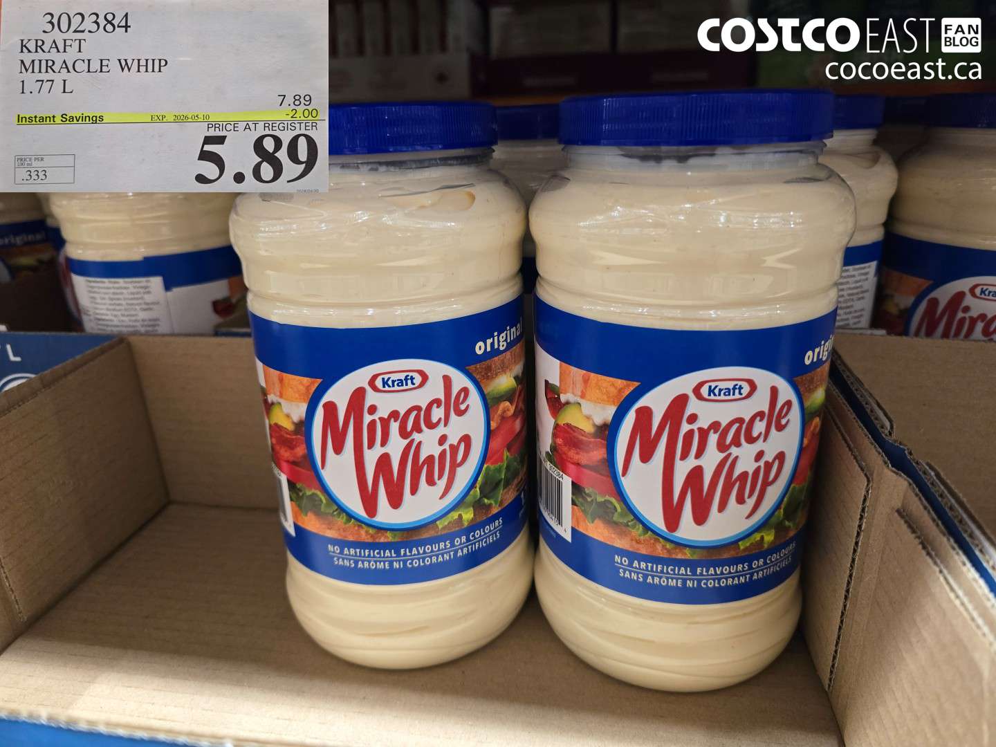 302384 KRAFT MIRACLE WHIP 1.77 L ($2.00 INSTANT SAVINGS EXPIRES ON 2026-05-10) $5.89